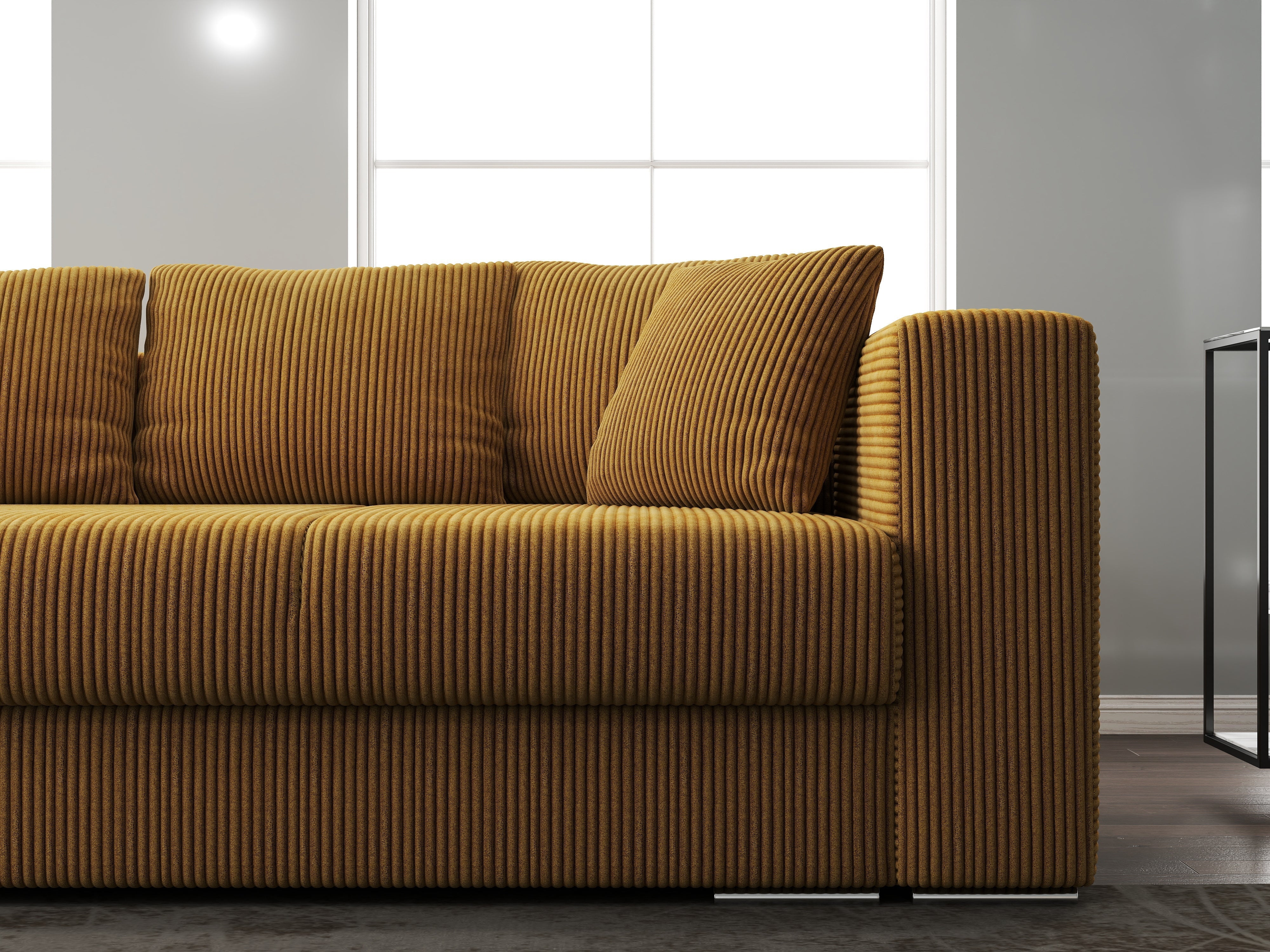 Canapea extensibilă dumonde cu ladă de depozitare si sezut confortabil din spuma HR, Gloria Zoom Mustar 240x100 cm Fabrica