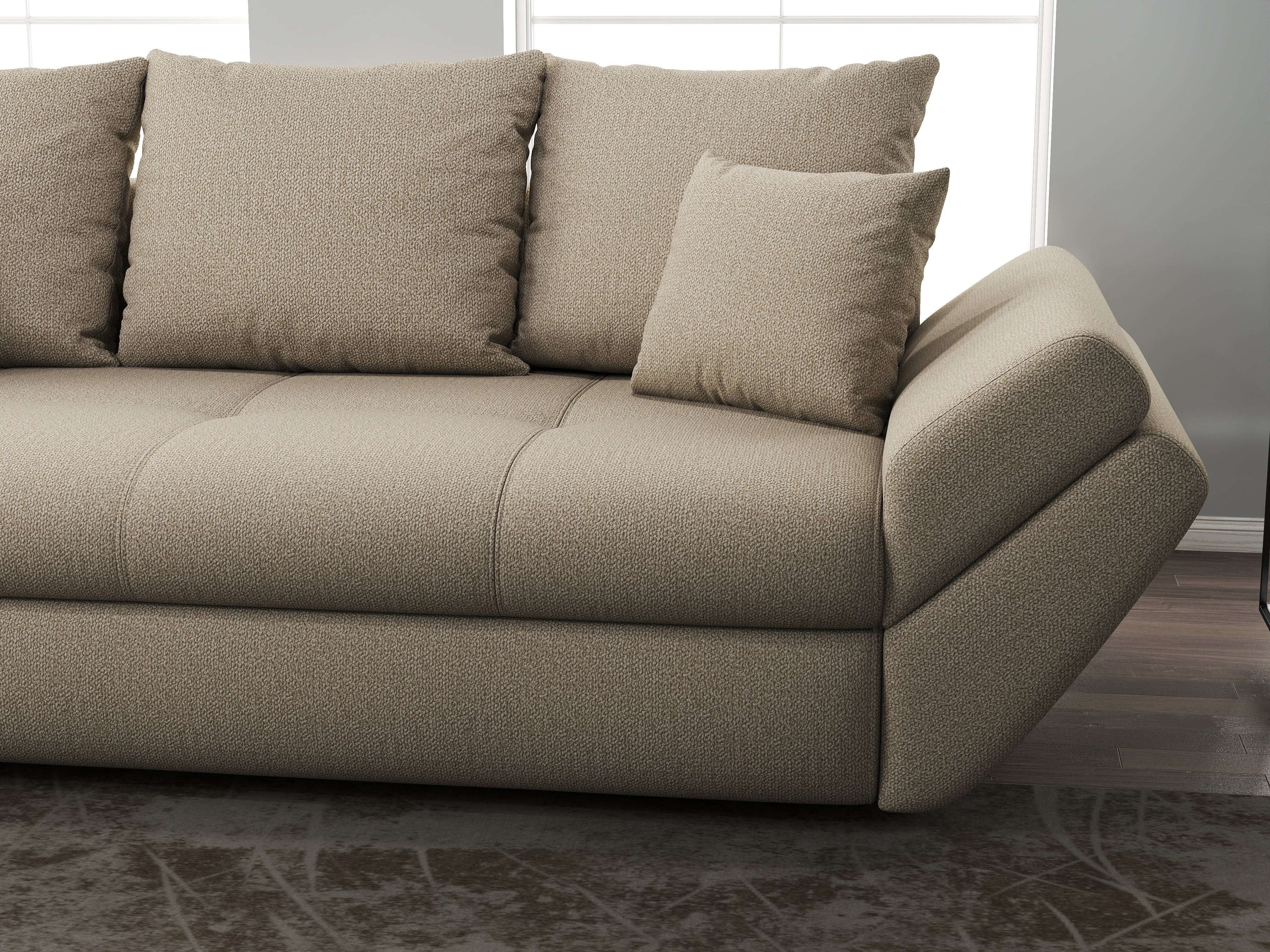 Canapea extensibilă dumonde cu ladă de depozitare si sezut confortabil din spuma HR, Loana Enjoy Camel 250x100 cm Fabrica