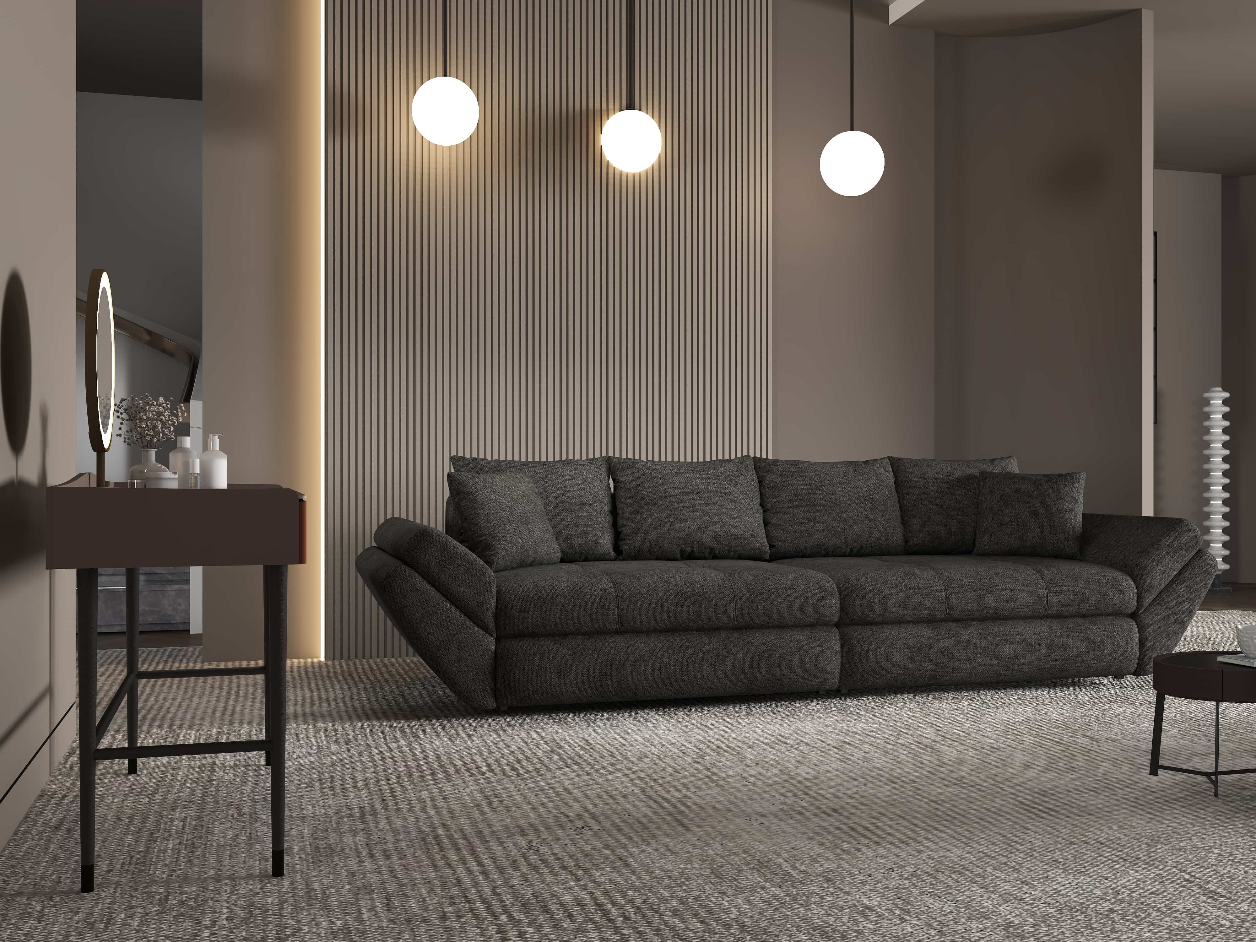 Canapea extensibilă dumonde cu ladă de depozitare si sezut confortabil din spuma HR, Loana Enjoy Negru 300x100 cm Fabrica