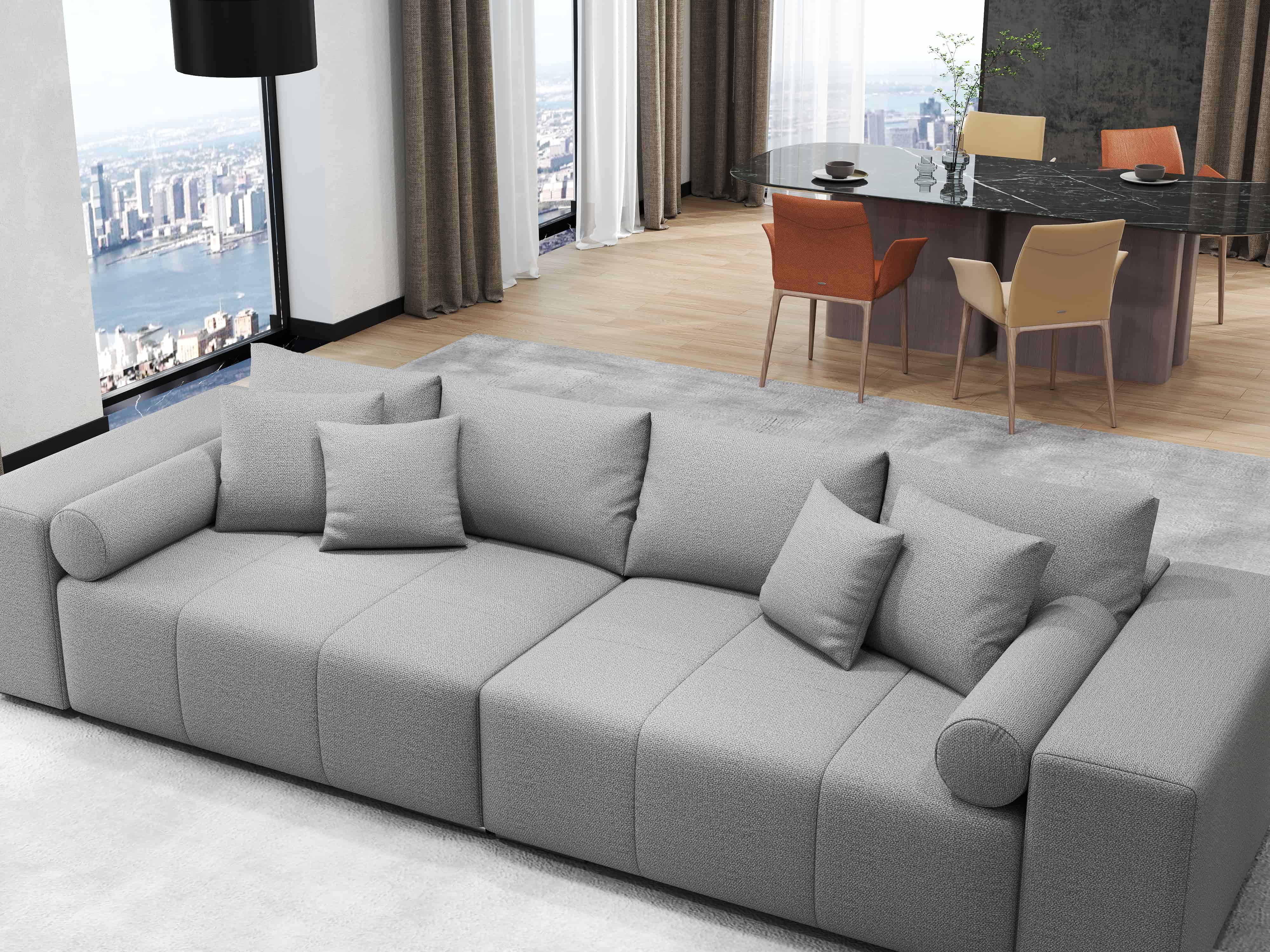 Canapea extensibilă dumonde cu ladă de depozitare si sezut confortabil din spuma HR, Marbela Enjoy Grey XXL 295x100 cm fabrica