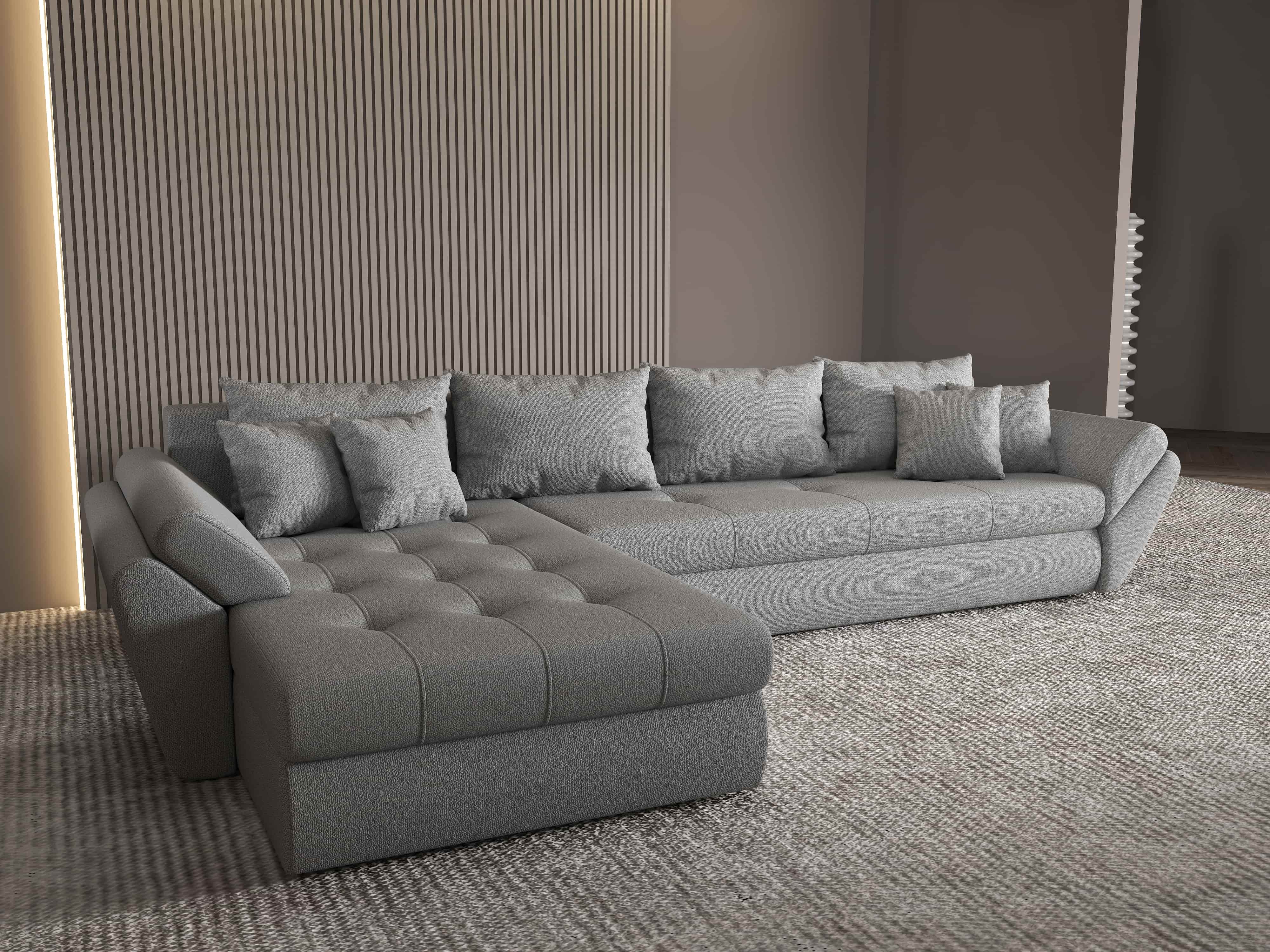 Colțar extensibil dumonde cu ladă de depozitare si sezut confortabil din spuma HR, Loana XL Enjoy Gri 335x185 cm Fabrica