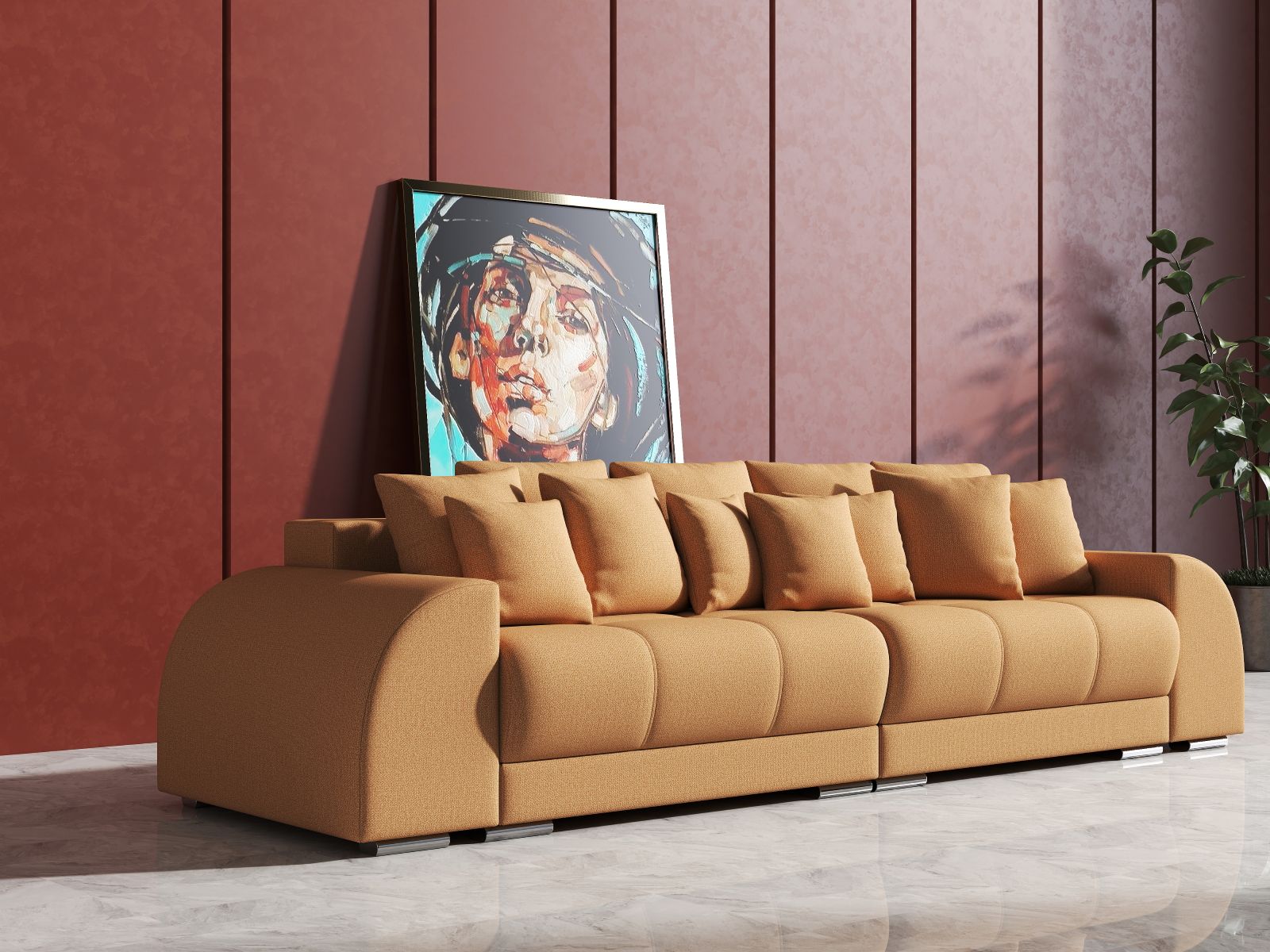 Canapea extensibilă dumonde cu 2 lăzi de depozitare si sezut confortabil din spuma HR, Verona Enjoy Mango 310x100 cm Fabrica
