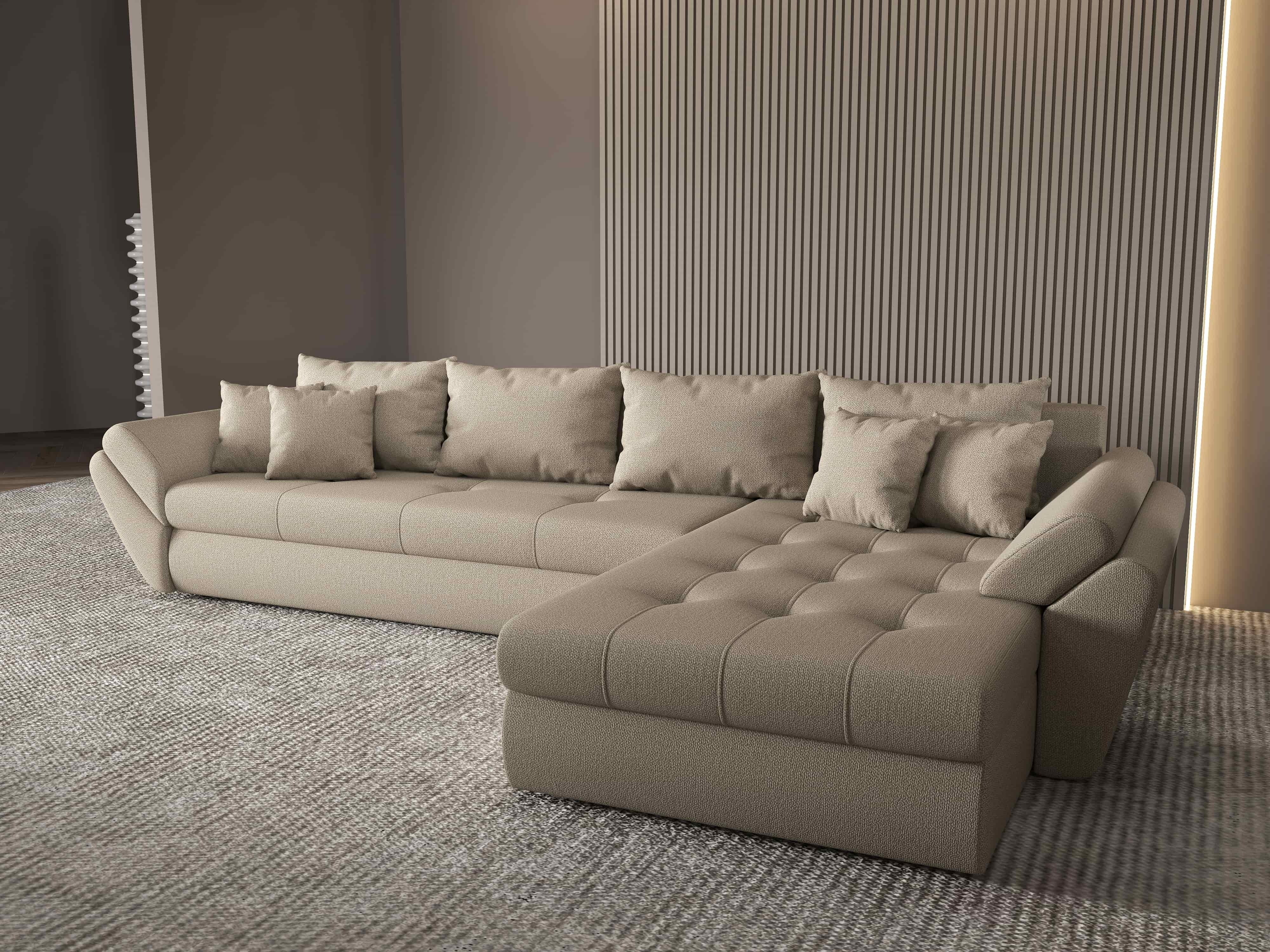 Colțar extensibil dumonde cu ladă de depozitare si sezut confortabil din spuma HR, Loana XL Enjoy Camel II 335x185 cm Fabrica