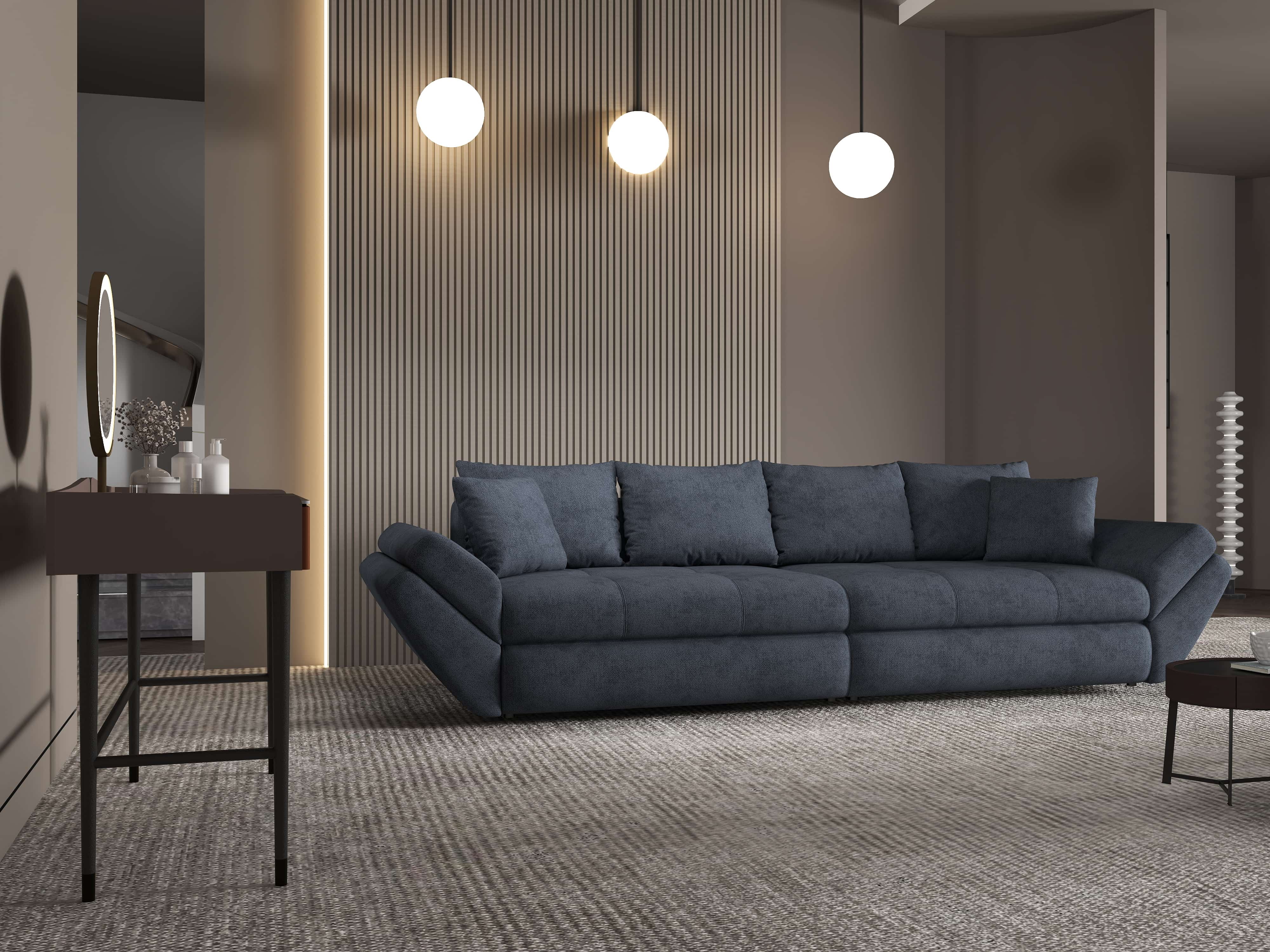 Canapea extensibilă dumonde cu ladă de depozitare si sezut confortabil din spuma HR, Loana Enjoy Antracit 300x100 cm Fabrica