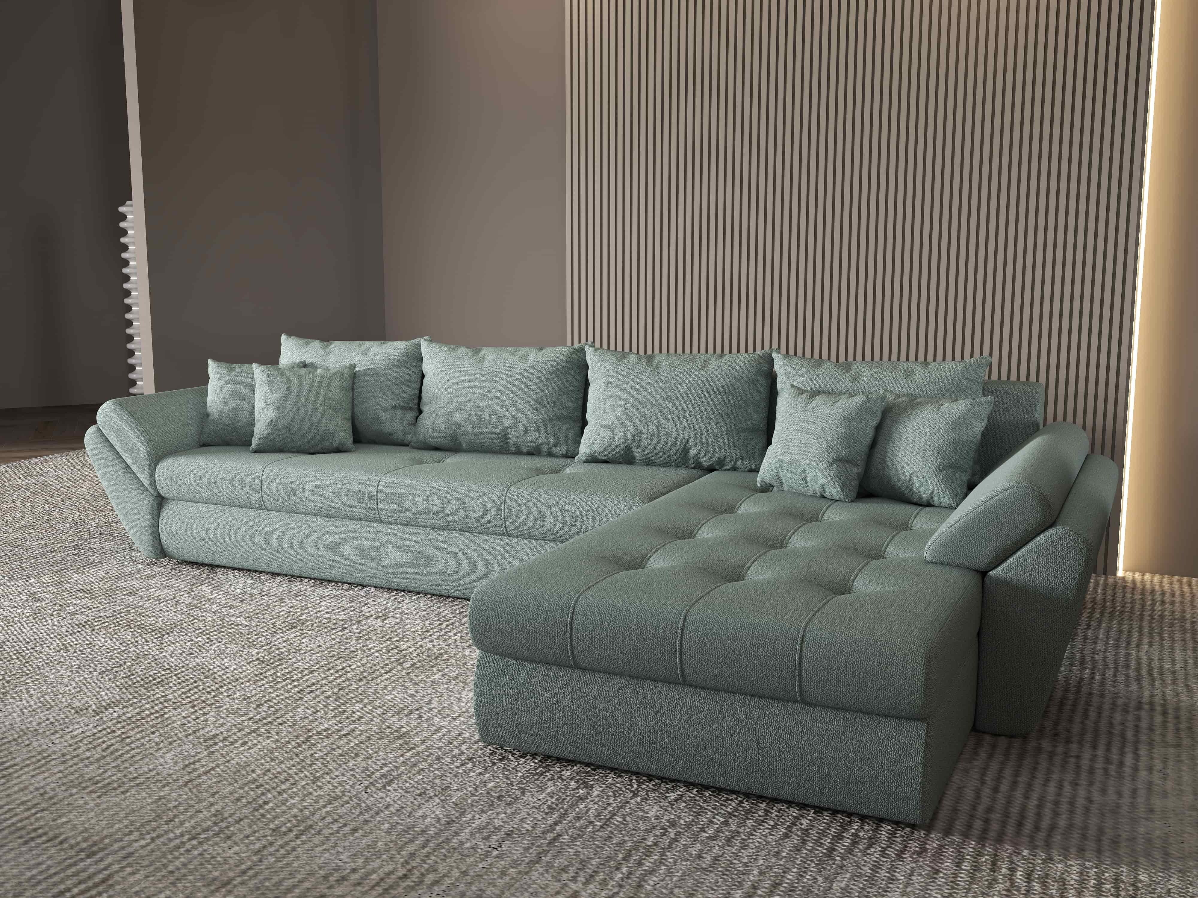 Colțar extensibil dumonde cu ladă de depozitare si sezut confortabil din spuma HR, Loana XL Enjoy Mint II 335x185 cm Fabrica