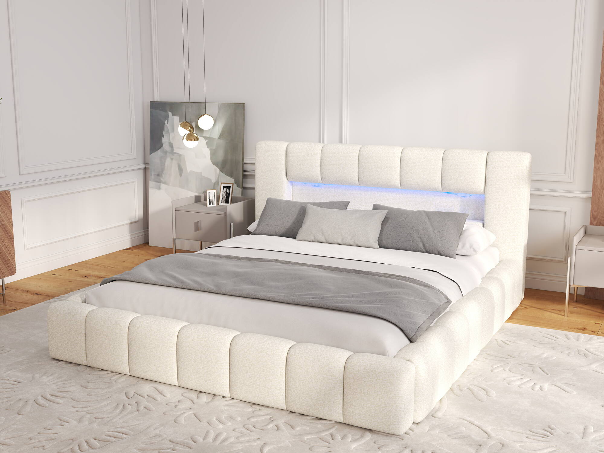 Dumonde kárpitozott ágy, bézs, Palermo 180x200 cm, felnyitható ágyráccsal, tárolórekesszel