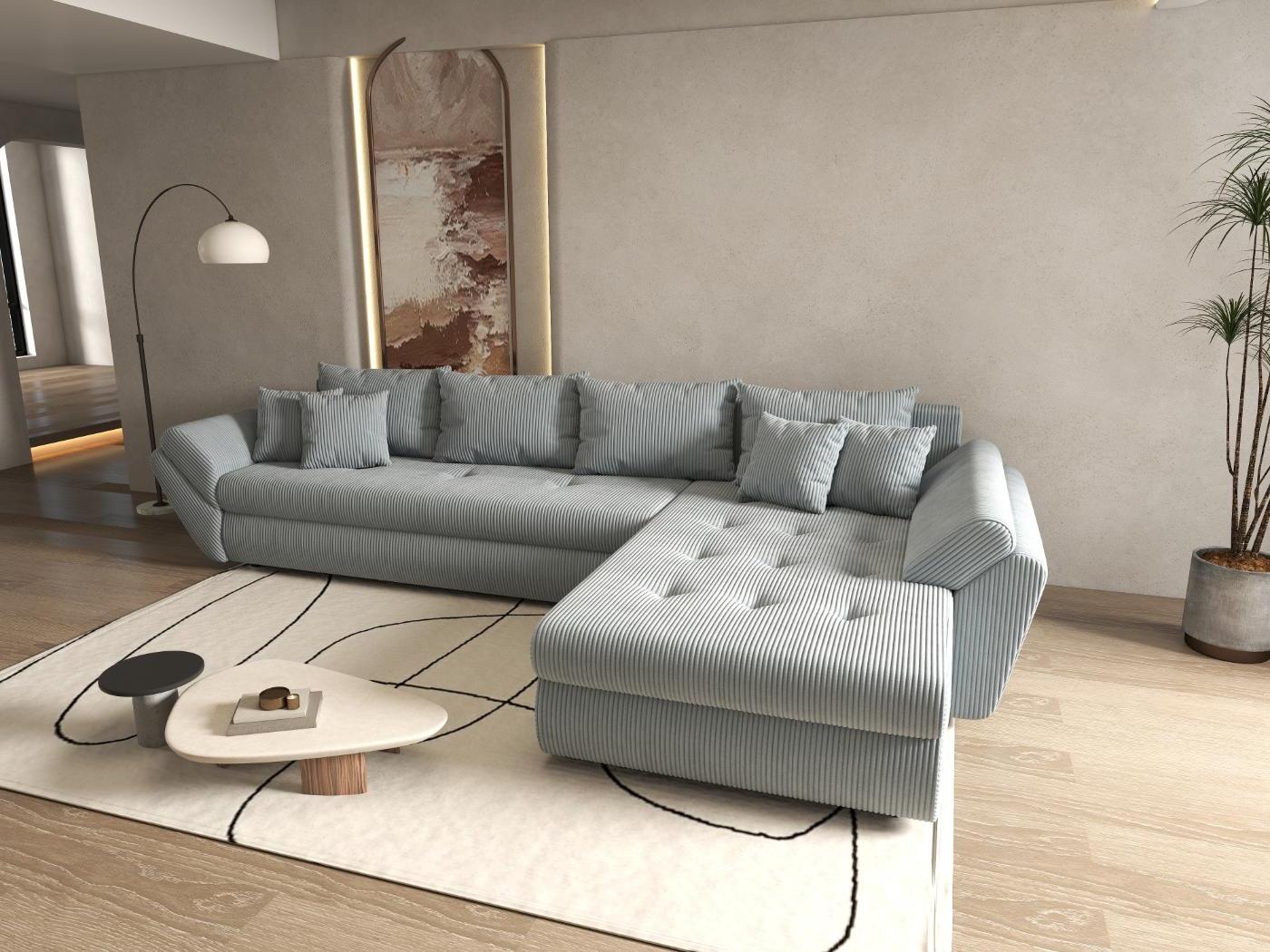 Colțar extensibil dumonde cu ladă de depozitare si sezut confortabil din spuma HR, Loana XL Zoom Grey II 335x185 cm Fabrica