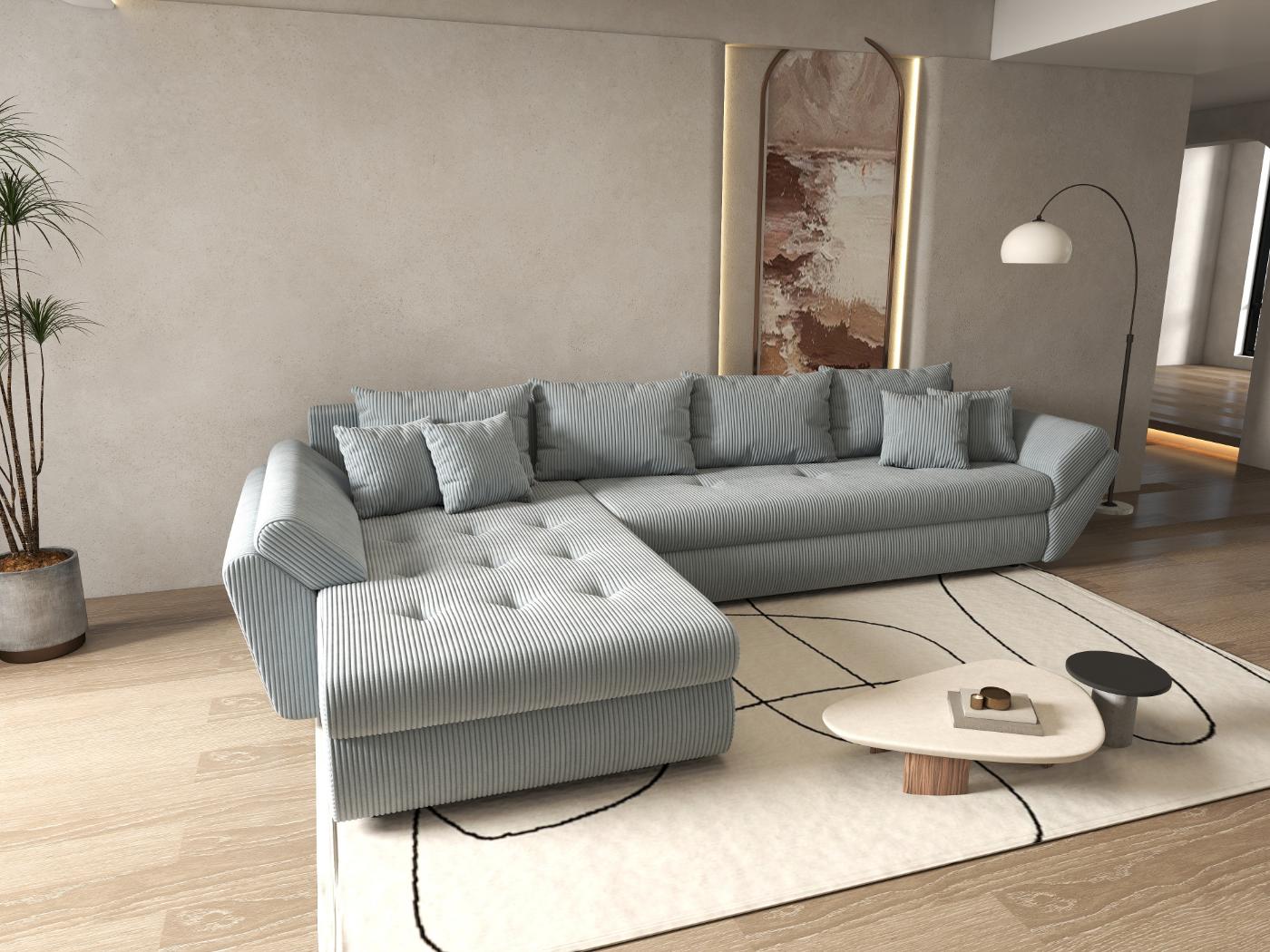 Colțar extensibil dumonde cu ladă de depozitare si sezut confortabil din spuma HR, Loana XL Zoom Grey 335x185 cm Fabrica