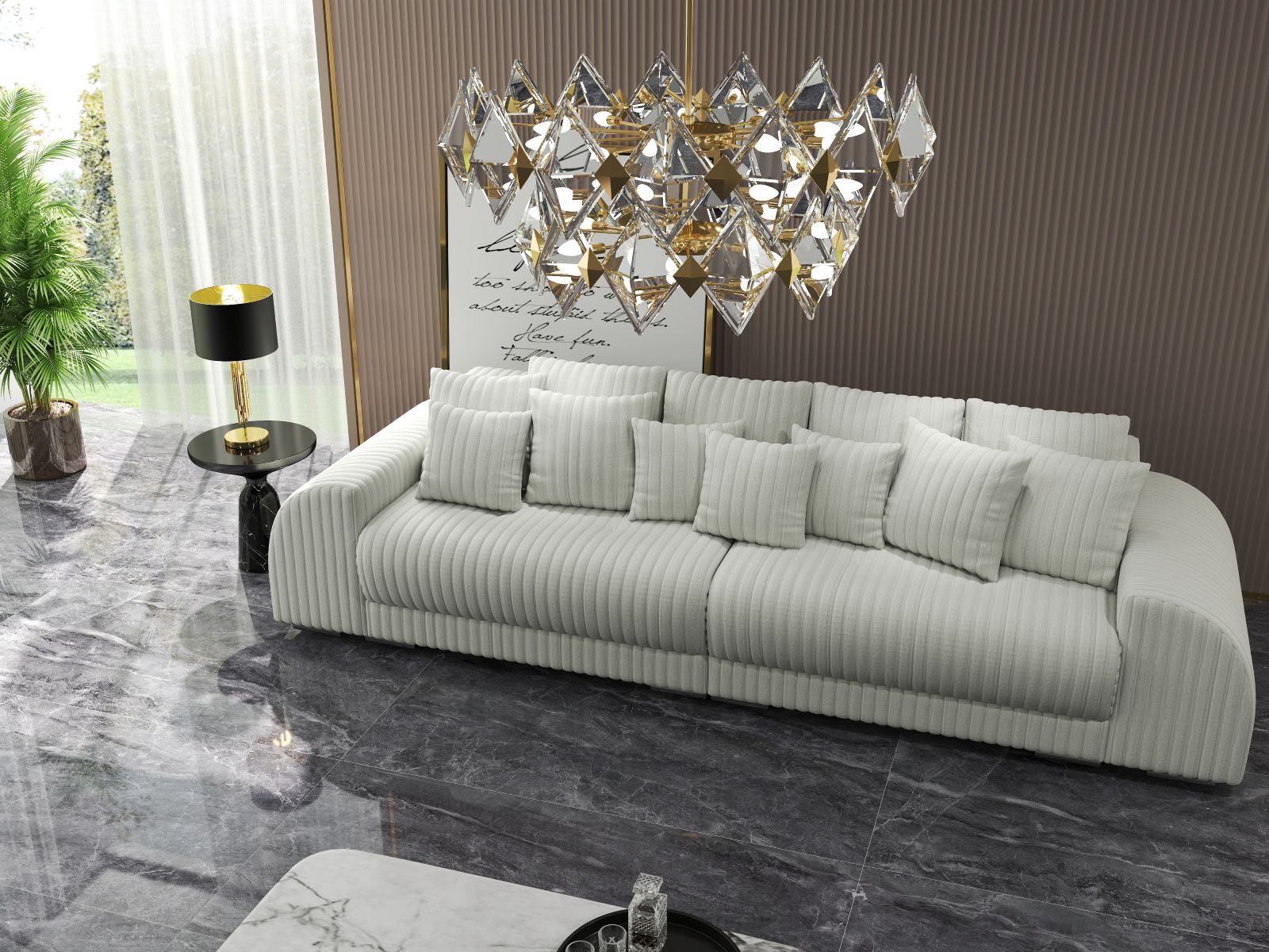 Canapea extensibilă dumonde cu 2 lăzi de depozitare si sezut confortabil din spuma HR, Verona Ambiance Ivory 310x100 cm Fabrica