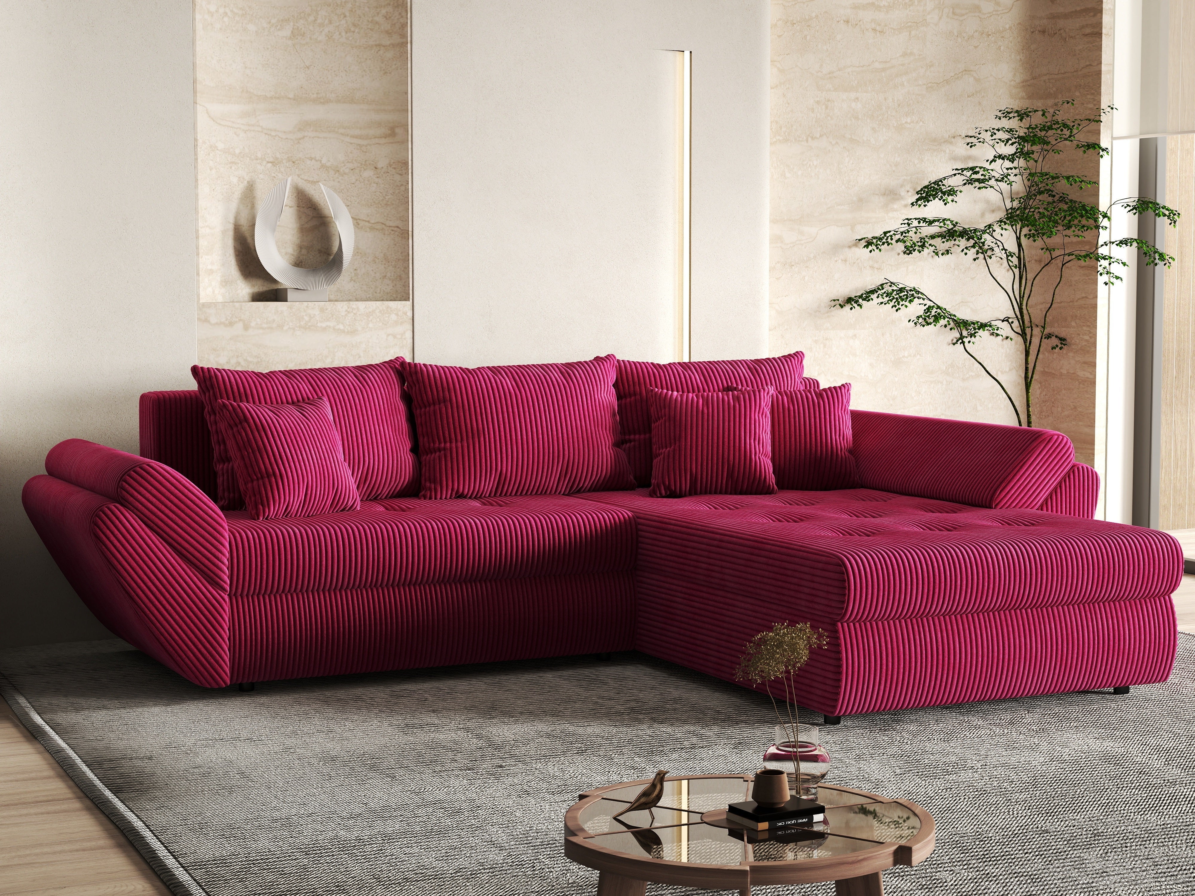 Colțar extensibil dumonde cu ladă de depozitare si sezut confortabil din spuma HR, Loana Zoom Red II 270x185 cm Fabrica