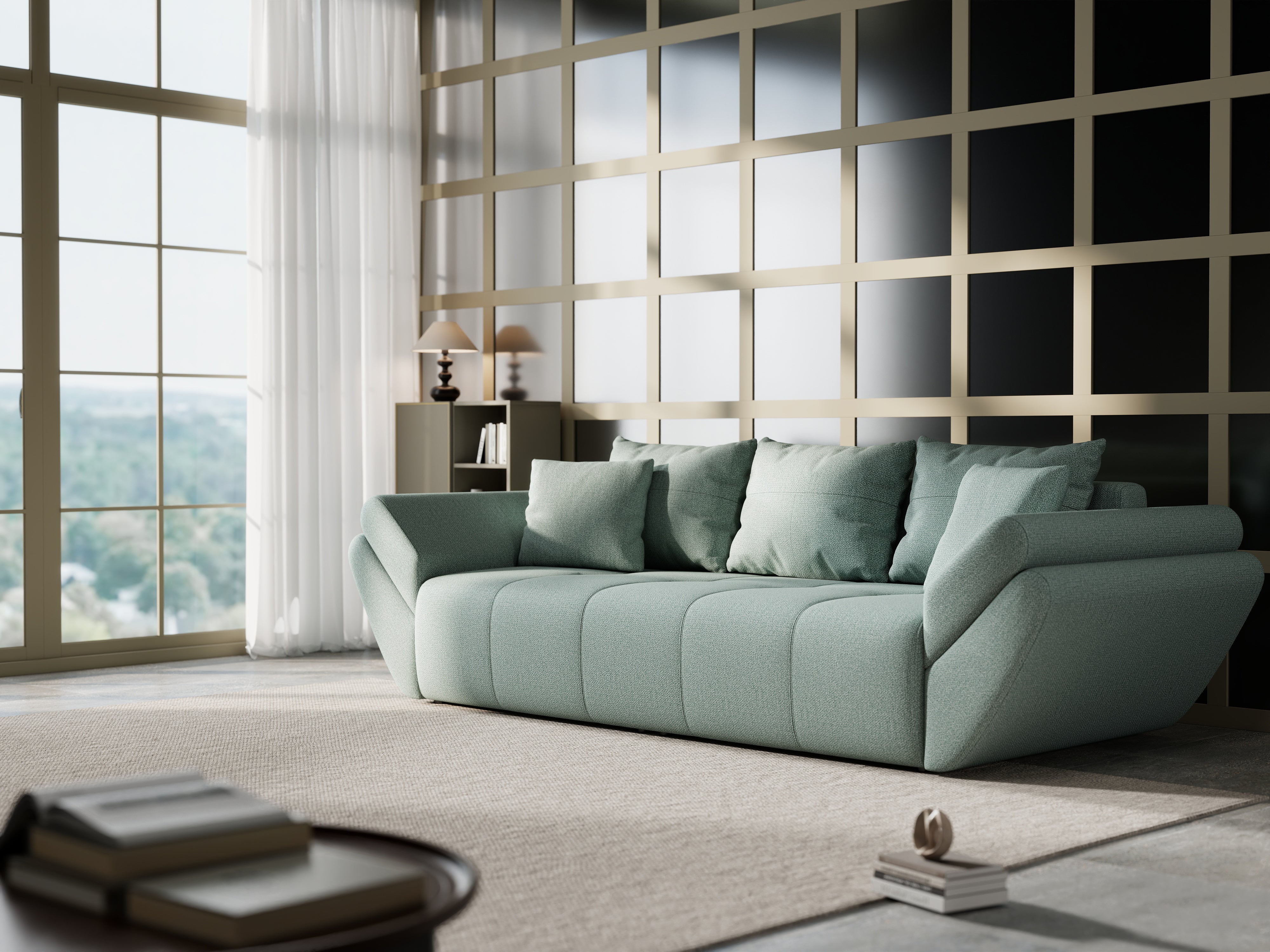 Canapea extensibilă dumonde cu ladă de depozitare si sezut confortabil din spuma HR, Berlin Enjoy Mint 250x100 cm Fabrica