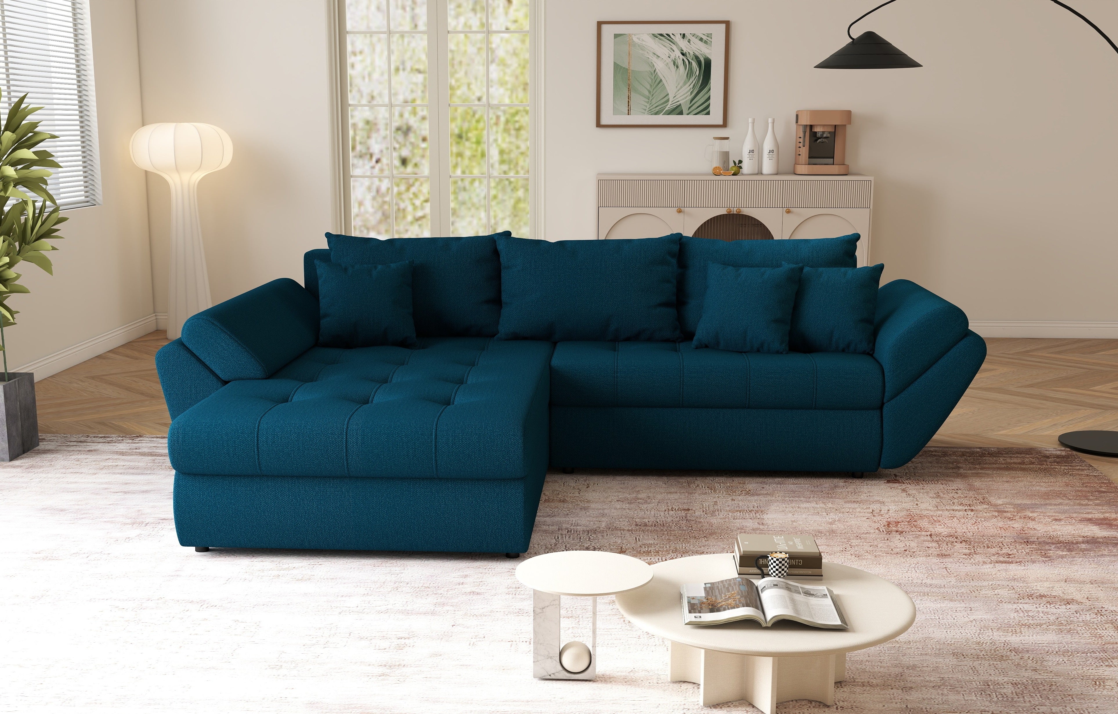 Colțar extensibil dumonde cu ladă de depozitare si sezut confortabil din spuma HR, Loana Enjoy Petrol  270x185 cm Fabrica