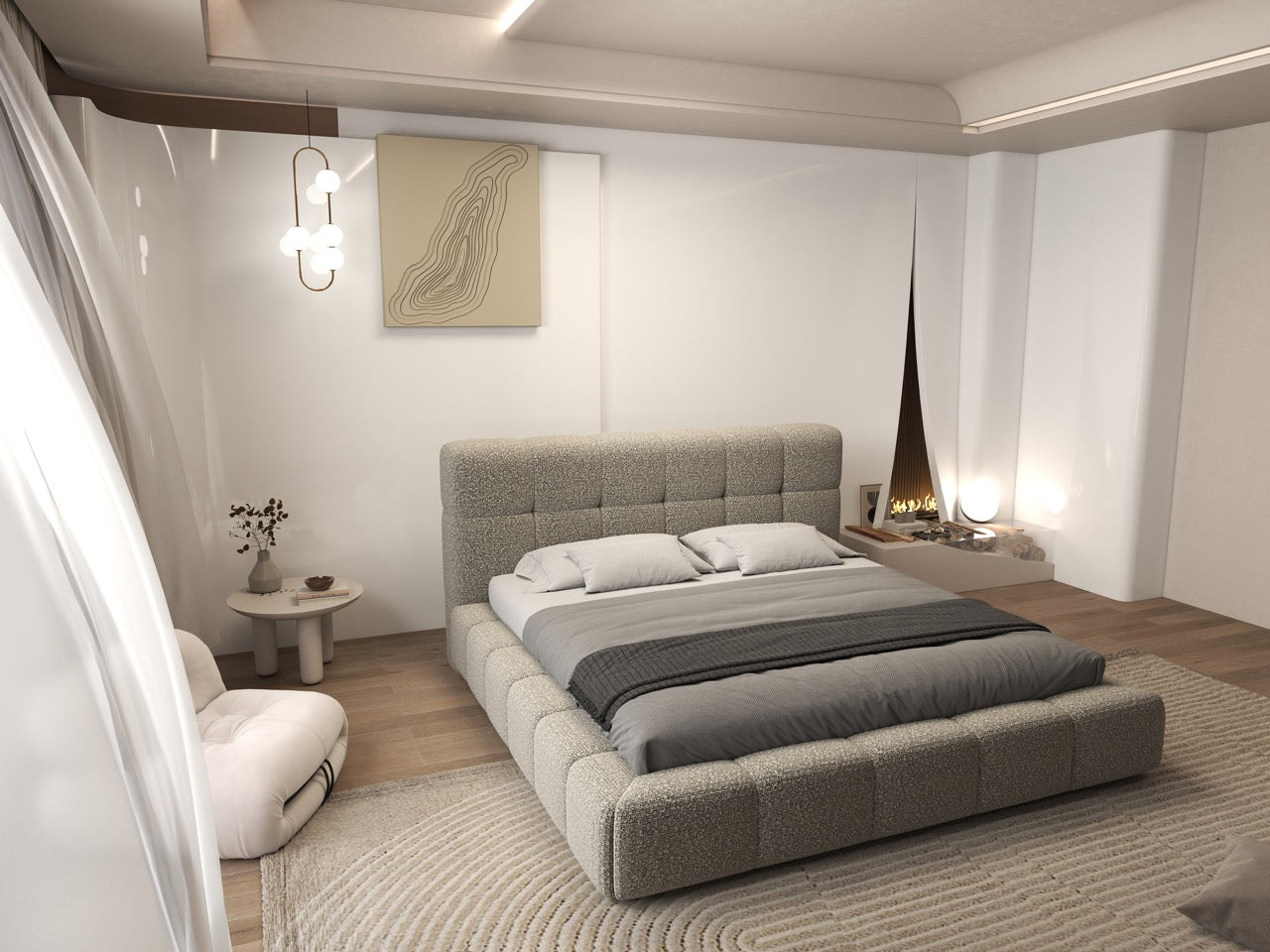 Dumonde hálószobai ágy, bézs kárpitozott, Lorenzo 180x200 cm, felnyitható ágyráccsal, tárolóhellyel