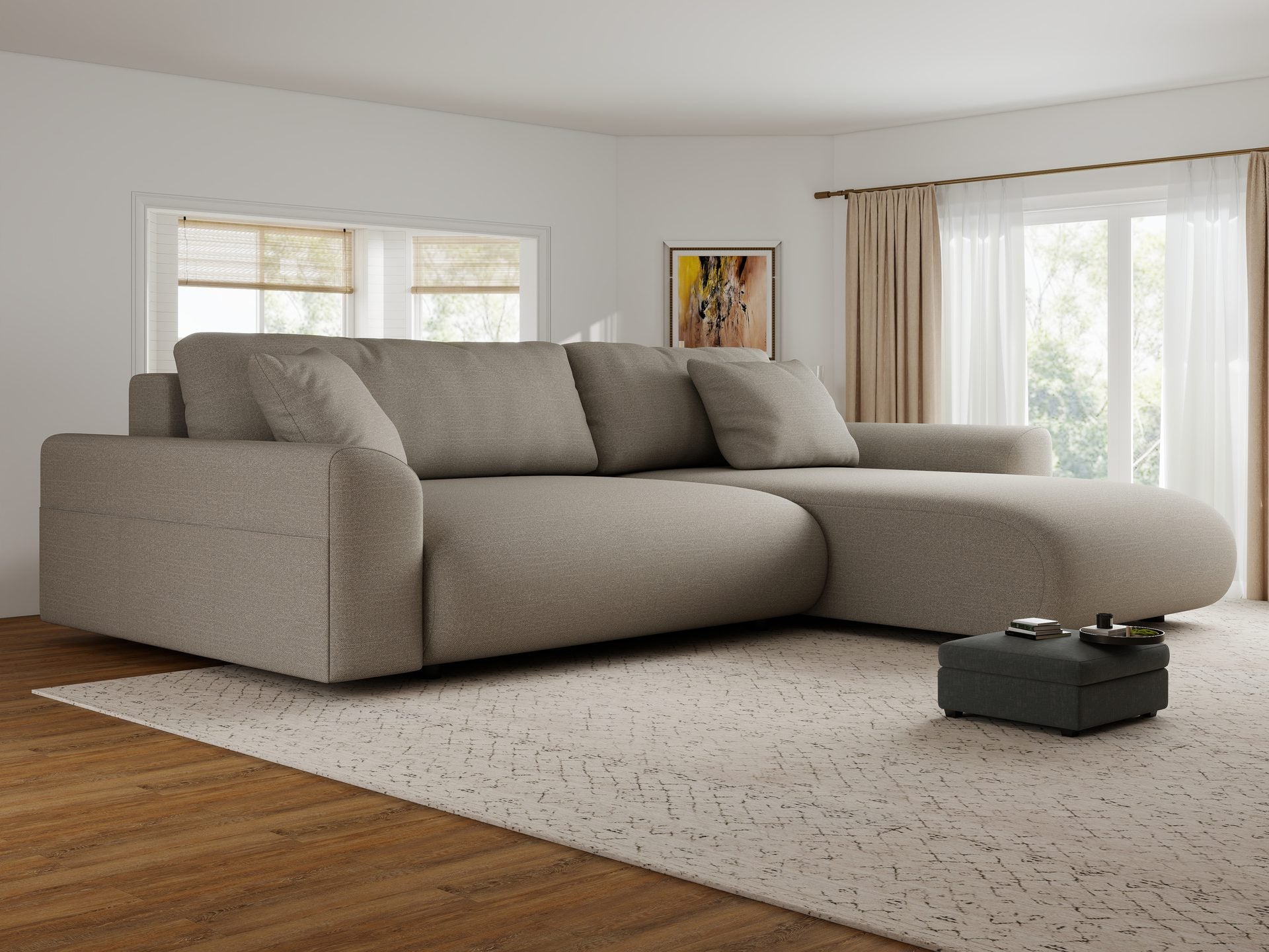 Dumonde fix kanapé kényelmes, nagy sűrűségű habszivacs ülőfelülettel, Lorine Flow bej 235x138 cm