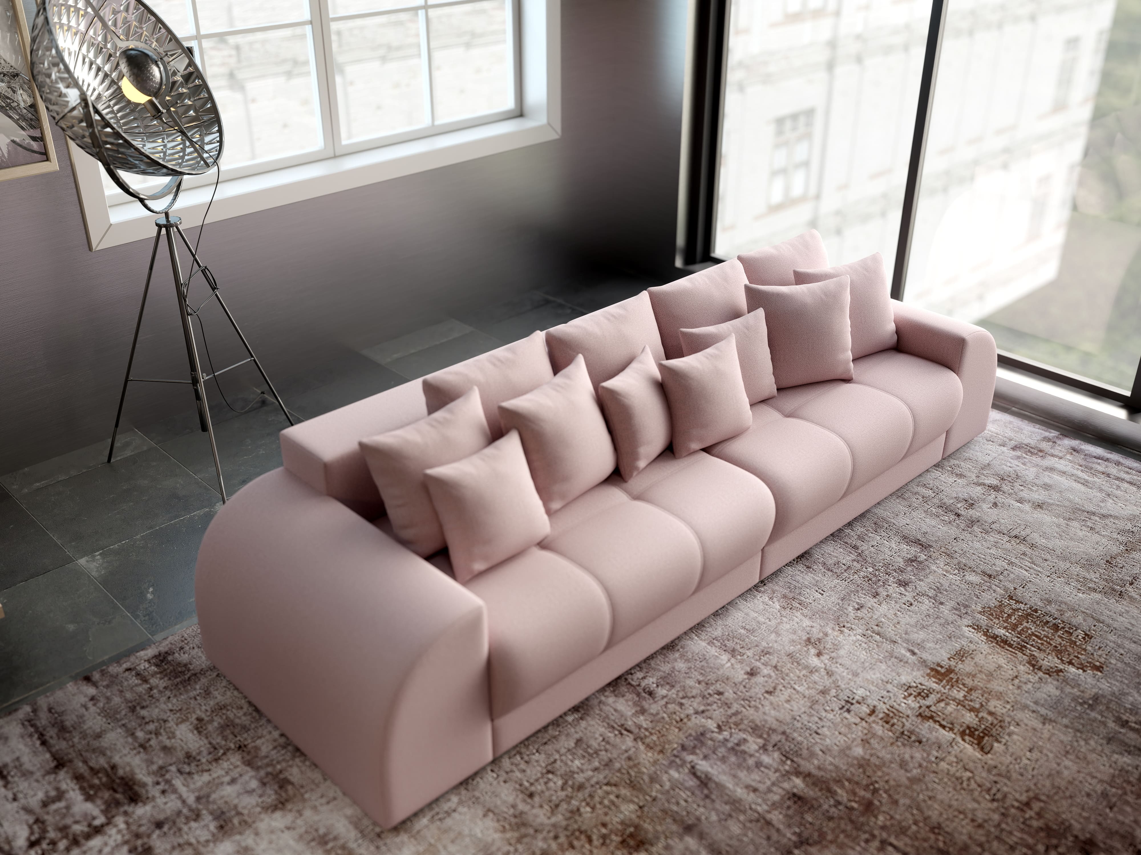 Canapea extensibilă dumonde cu 2 lăzi de depozitare si sezut confortabil din spuma HR, Verona Enjoy Flamingo 310x100 cm Fabrica