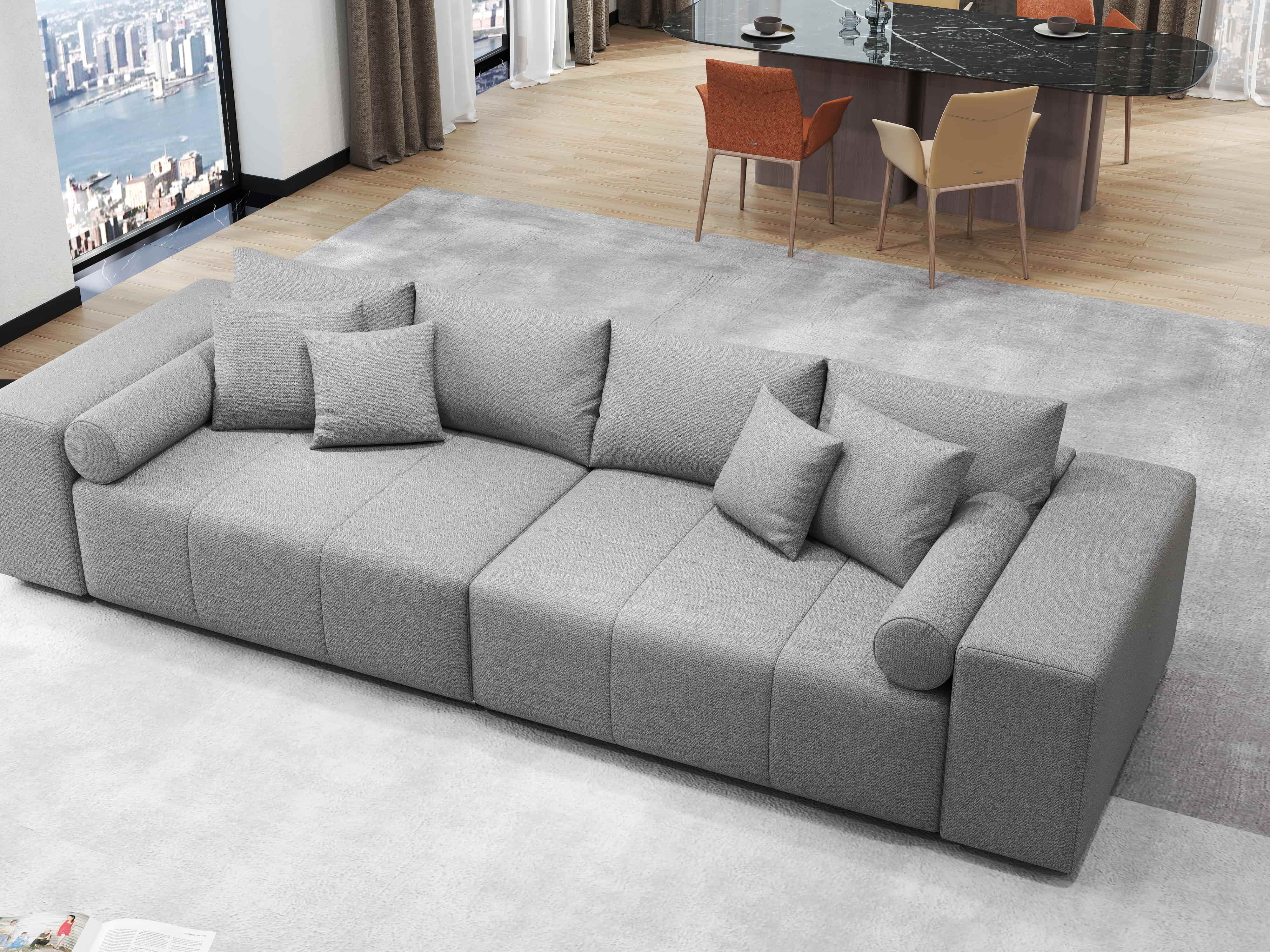 Canapea extensibilă dumonde cu ladă de depozitare si sezut confortabil din spuma HR, Marbela Enjoy Grey XXL 295x100 cm fabrica