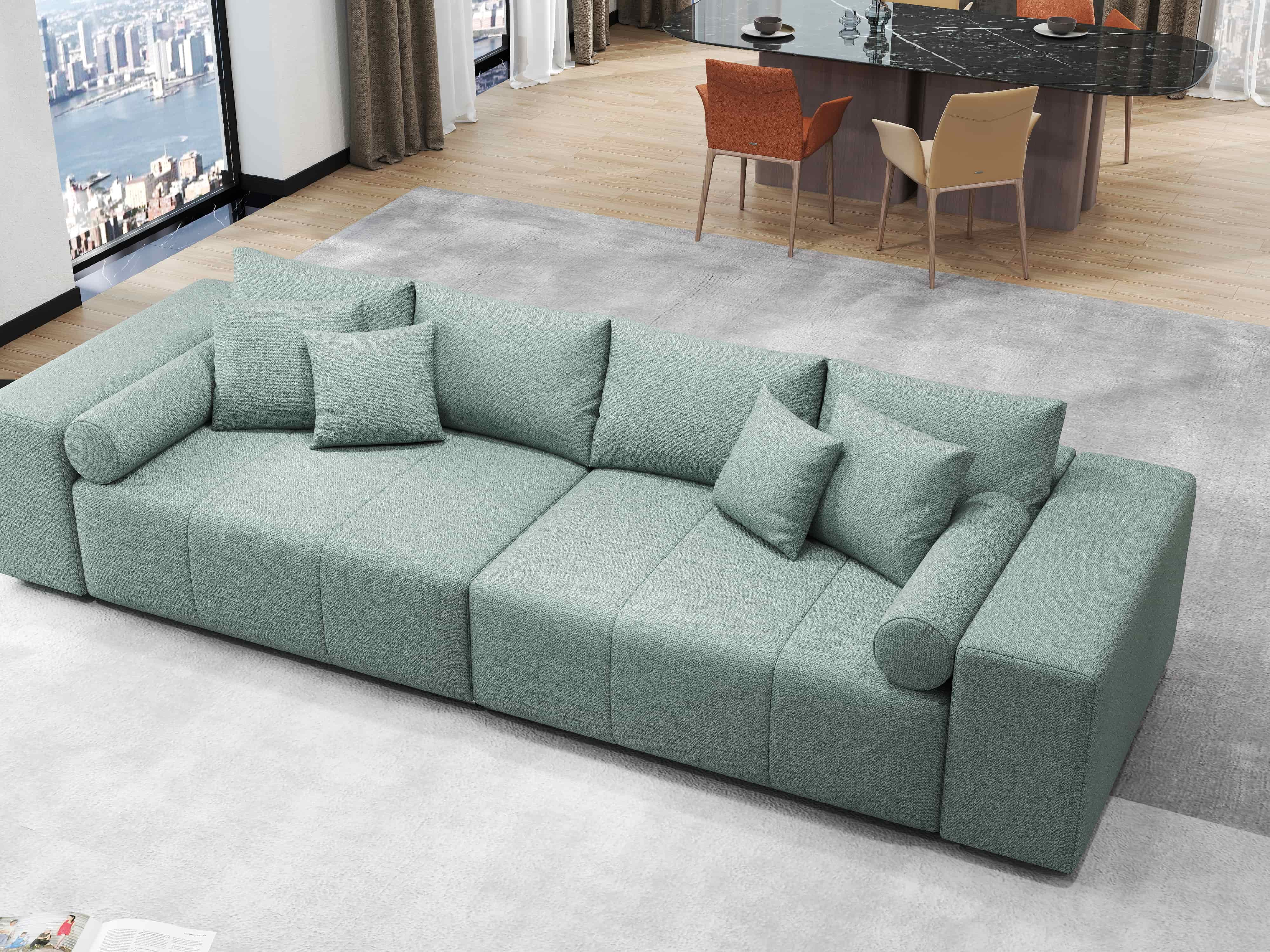 Canapea extensibilă dumonde cu ladă de depozitare si sezut confortabil din spuma HR, Marbela Enjoy Mint XXL 295x100 cm fabrica
