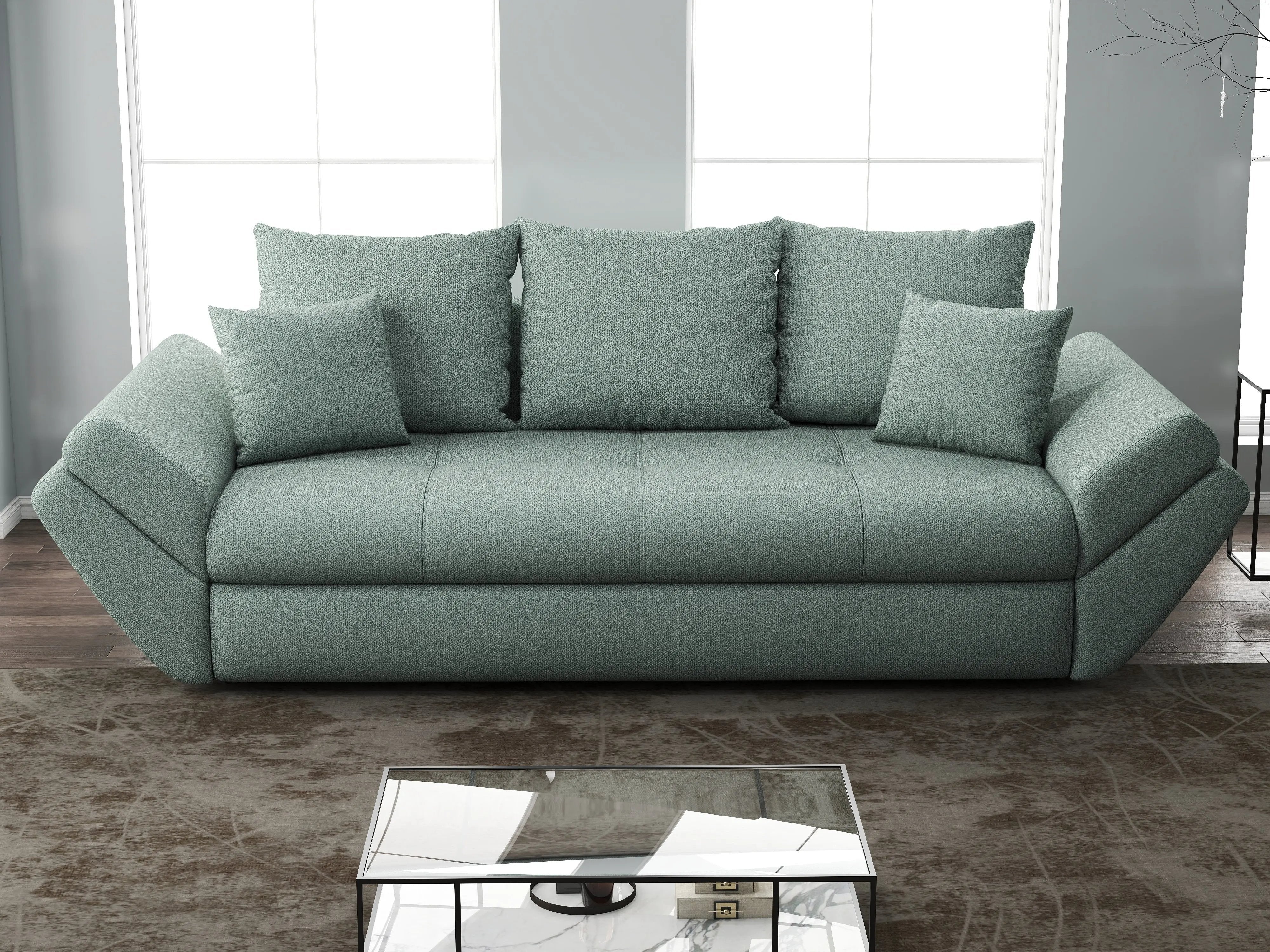 Canapea extensibilă dumonde cu ladă de depozitare si sezut confortabil din spuma HR, Loana Enjoy Mint 250x100 cm Fabrica