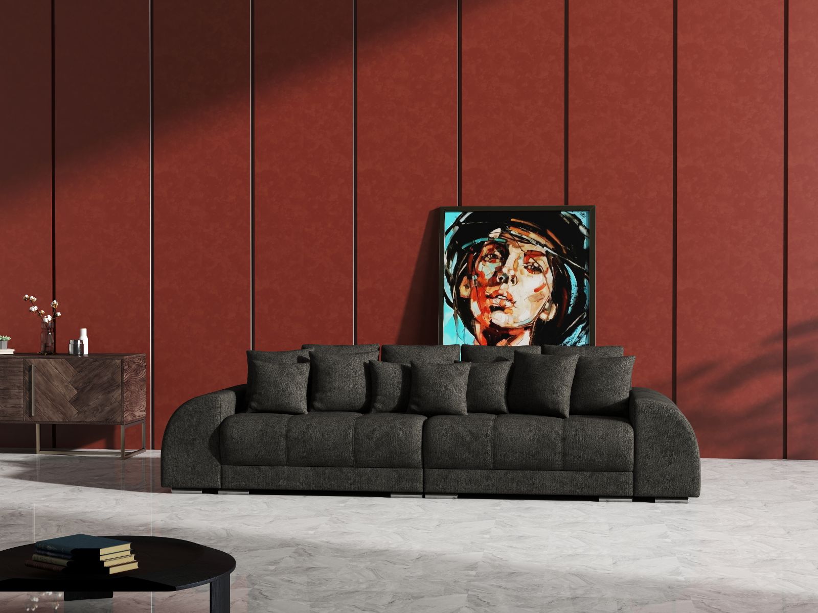 Canapea extensibilă dumonde cu 2 lăzi de depozitare si sezut confortabil din spuma HR, Verona Enjoy Black 310x100 cm Fabrica