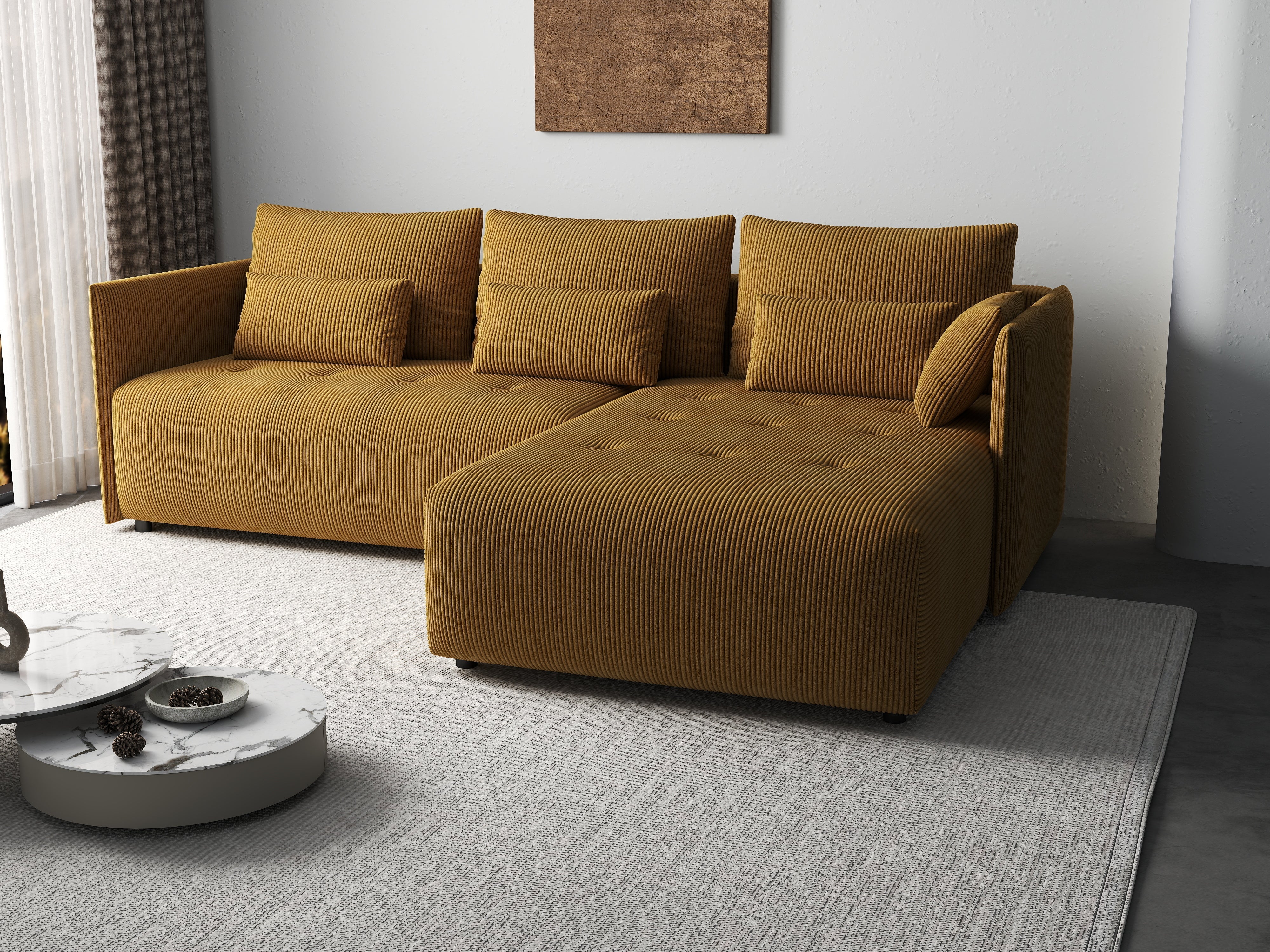 Colțar extensibil dumonde cu ladă de depozitare si sezut confortabil din spuma HR, Malta Zoom Mustar 235x185 cm Fabrica