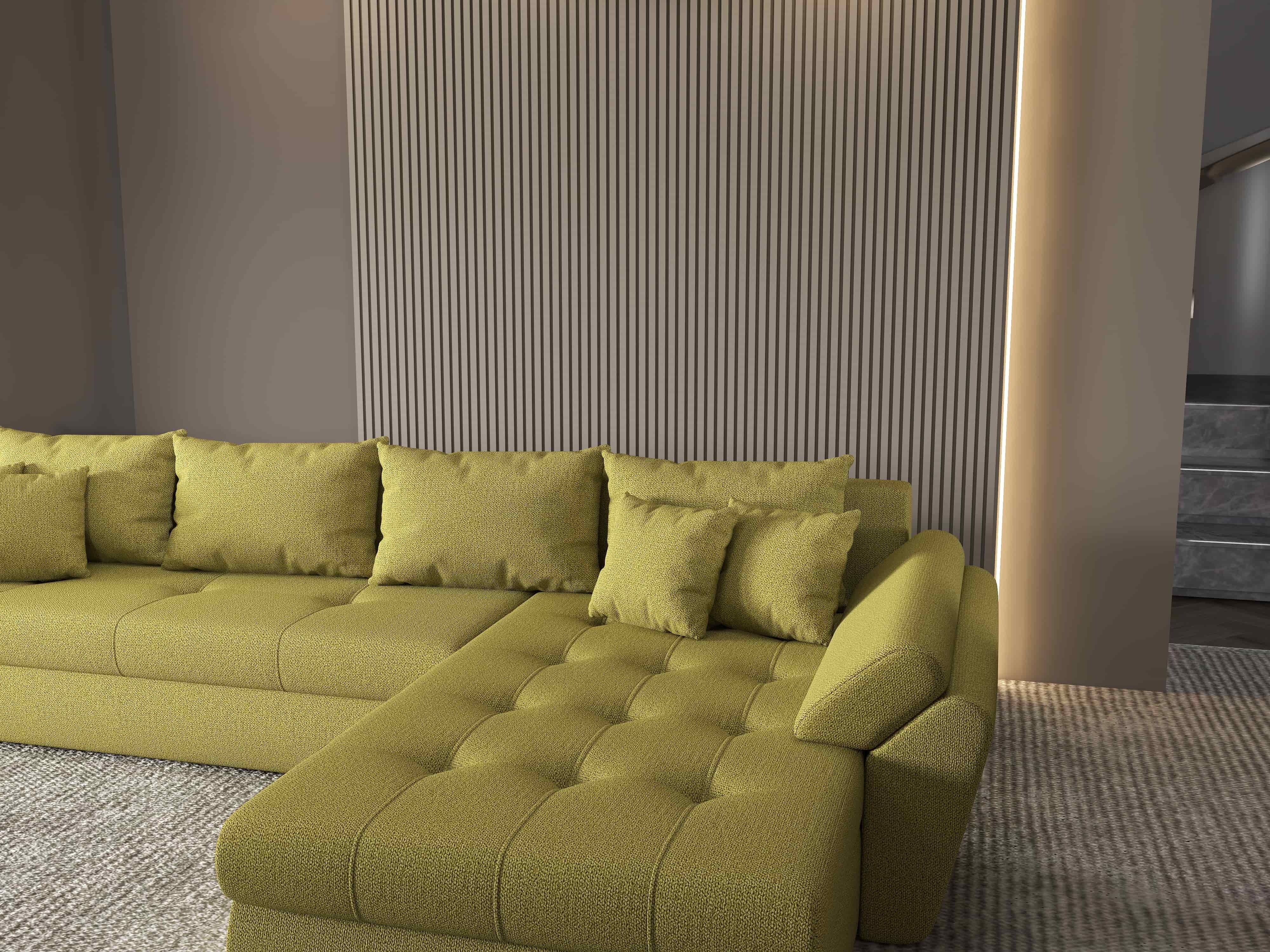 Colțar extensibil dumonde cu ladă de depozitare si sezut confortabil din spuma HR, Loana XL Enjoy Verde II 335x185 cm Fabrica