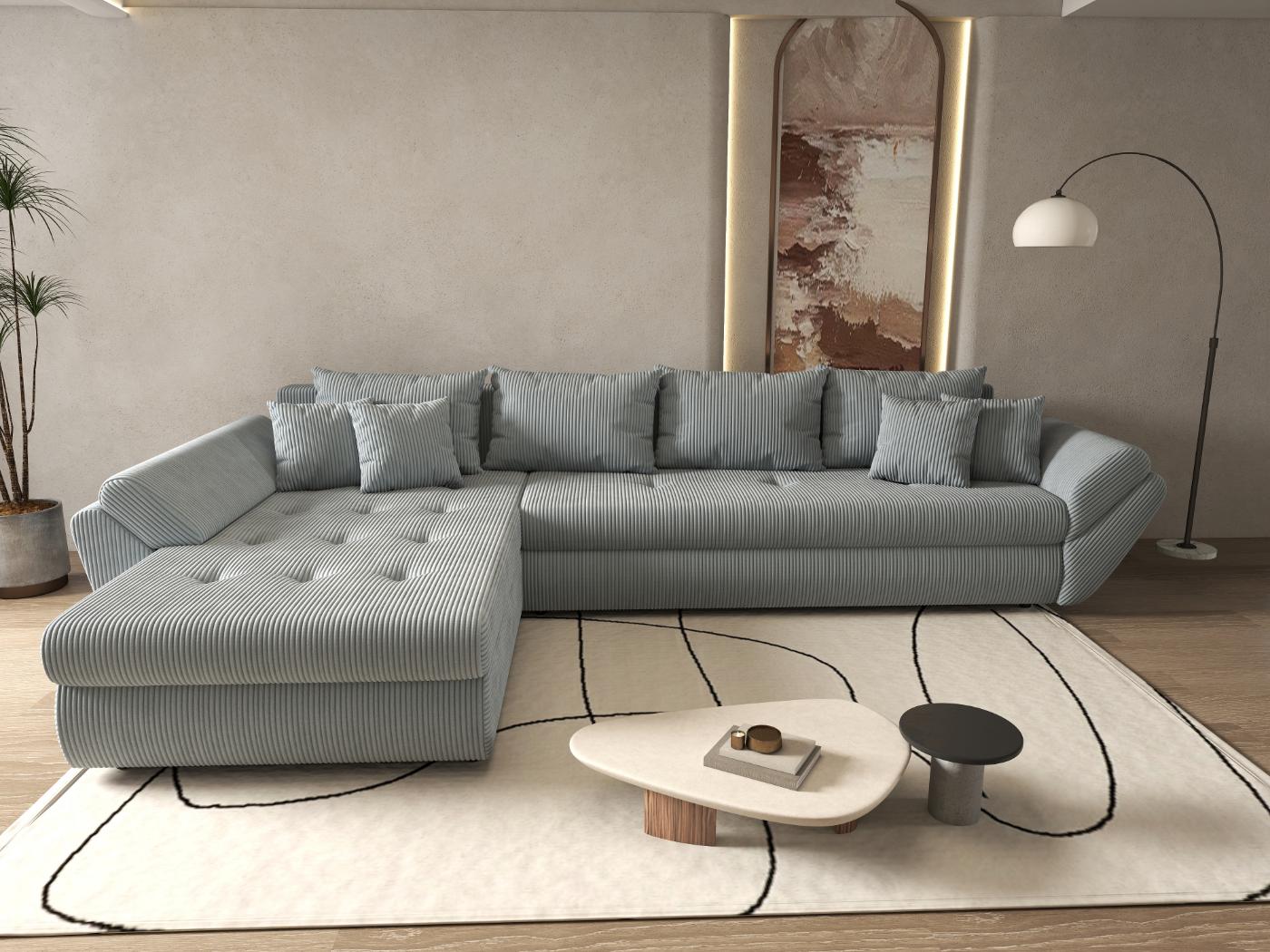 Colțar extensibil dumonde cu ladă de depozitare si sezut confortabil din spuma HR, Loana XL Zoom Grey 335x185 cm Fabrica