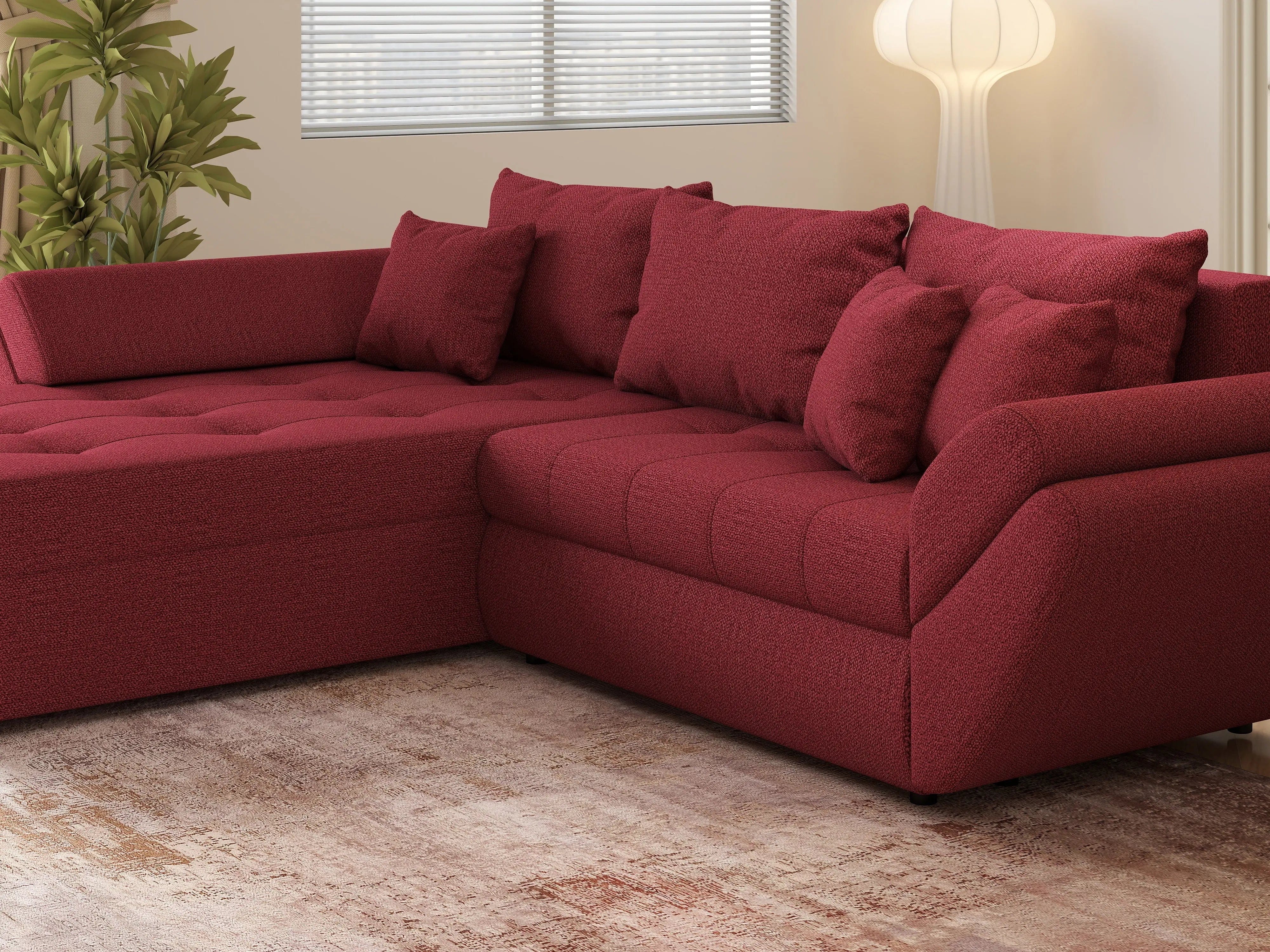 Colțar extensibil dumonde cu ladă de depozitare si sezut confortabil din spuma HR, Loana Bordoux 270x185 cm Fabrica