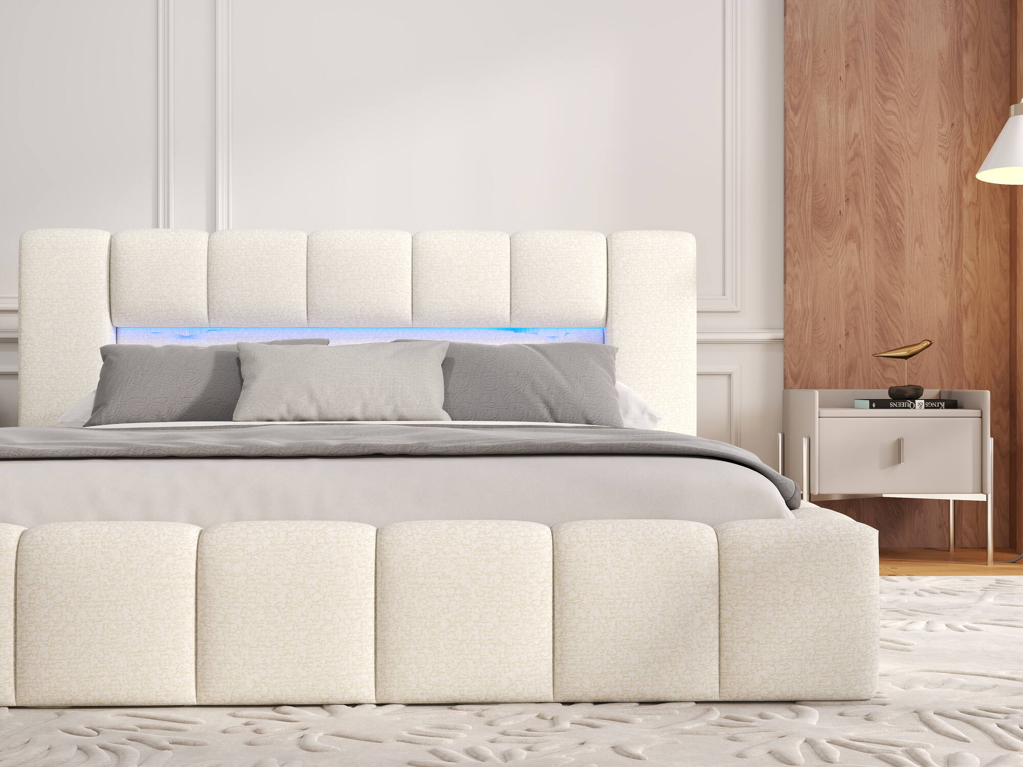 Dumonde kárpitozott ágy, bézs, Palermo 180x200 cm, felnyitható ágyráccsal, tárolórekesszel