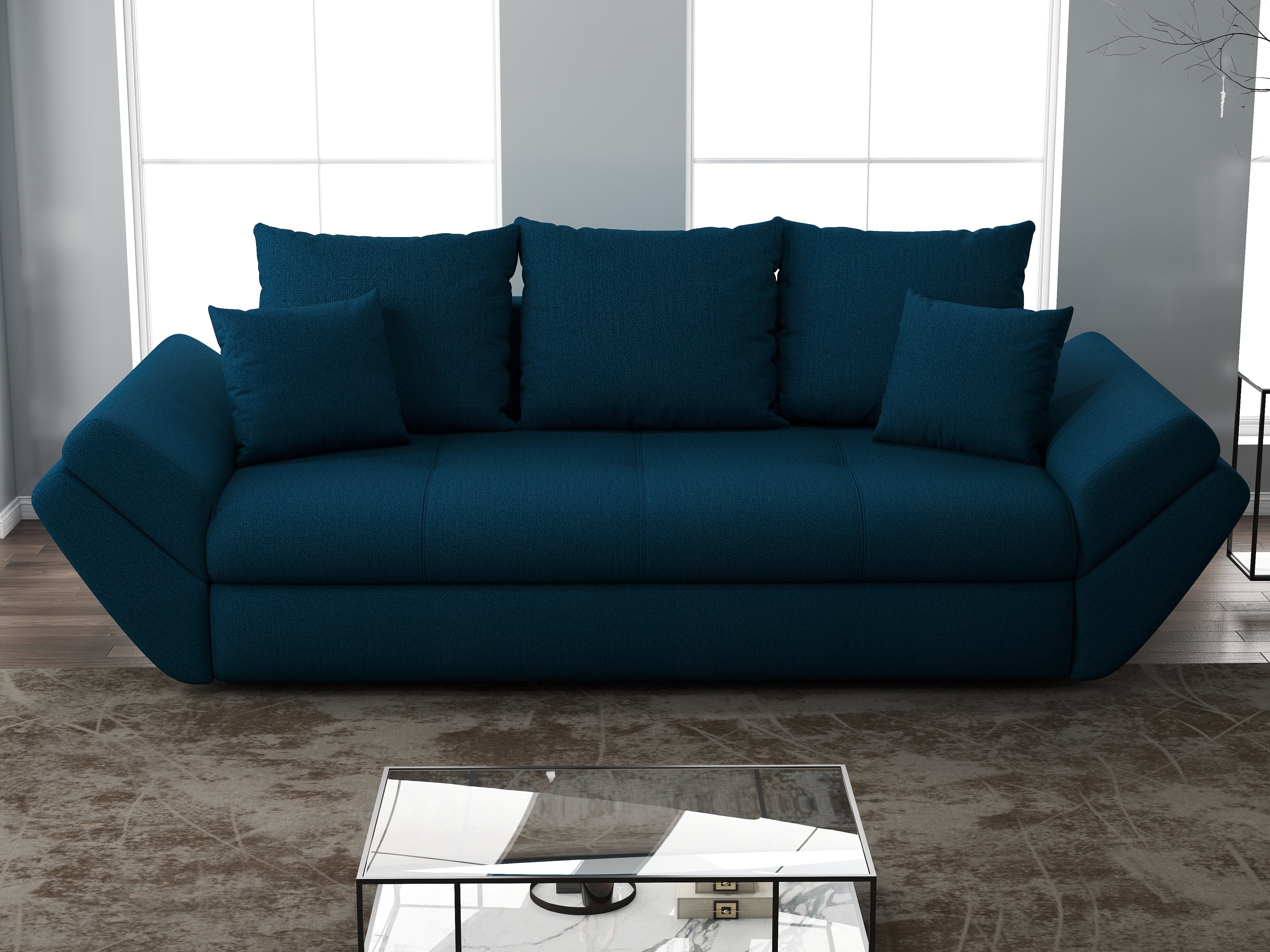 Canapea extensibilă dumonde cu ladă de depozitare si sezut confortabil din spuma HR, Loana Enjoy Petrol 250x100 cm Fabrica