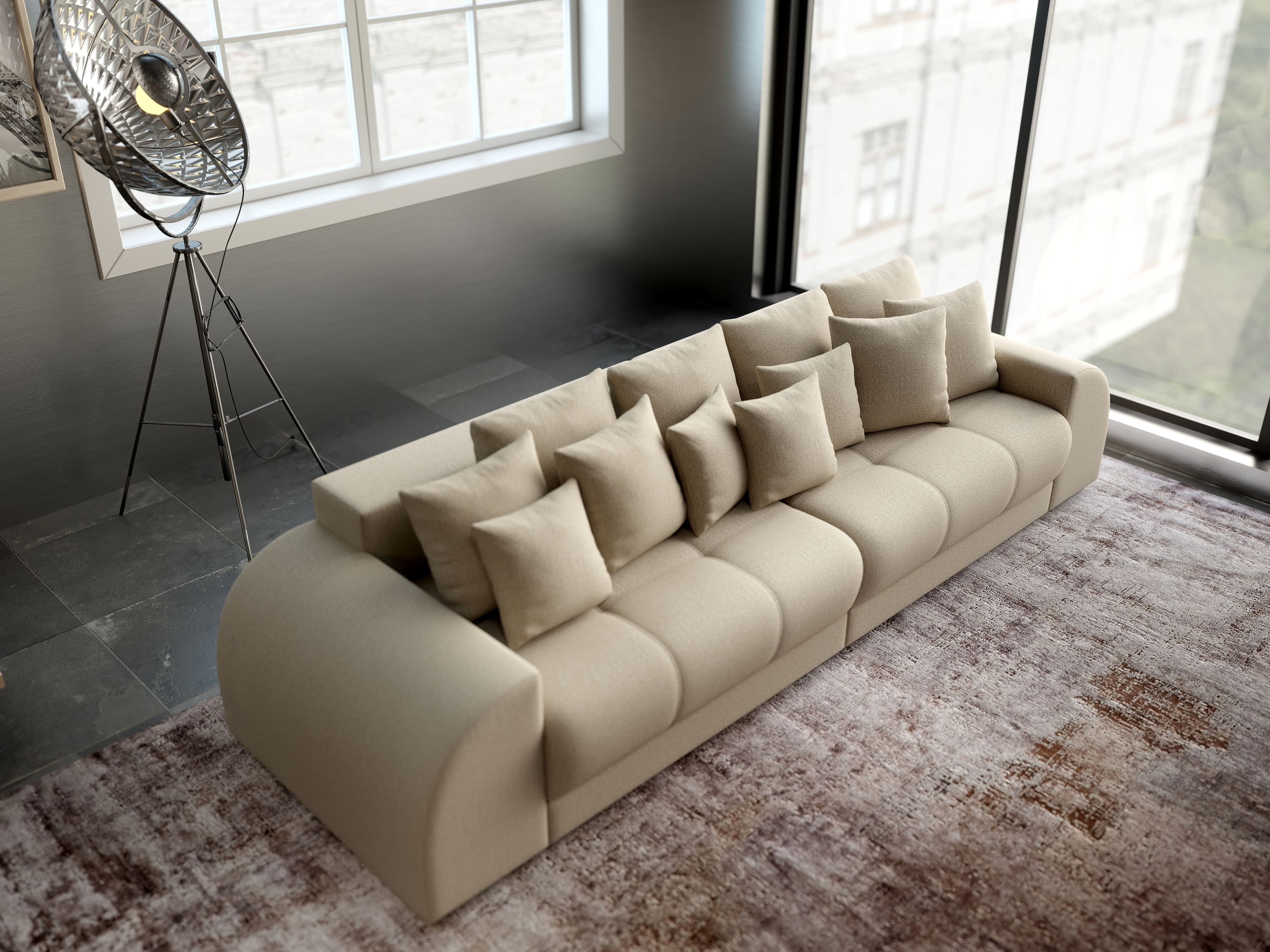 Canapea extensibilă dumonde cu 2 lăzi de depozitare si sezut confortabil din spuma HR, Verona Enjoy Camel 310x100 cm Fabrica