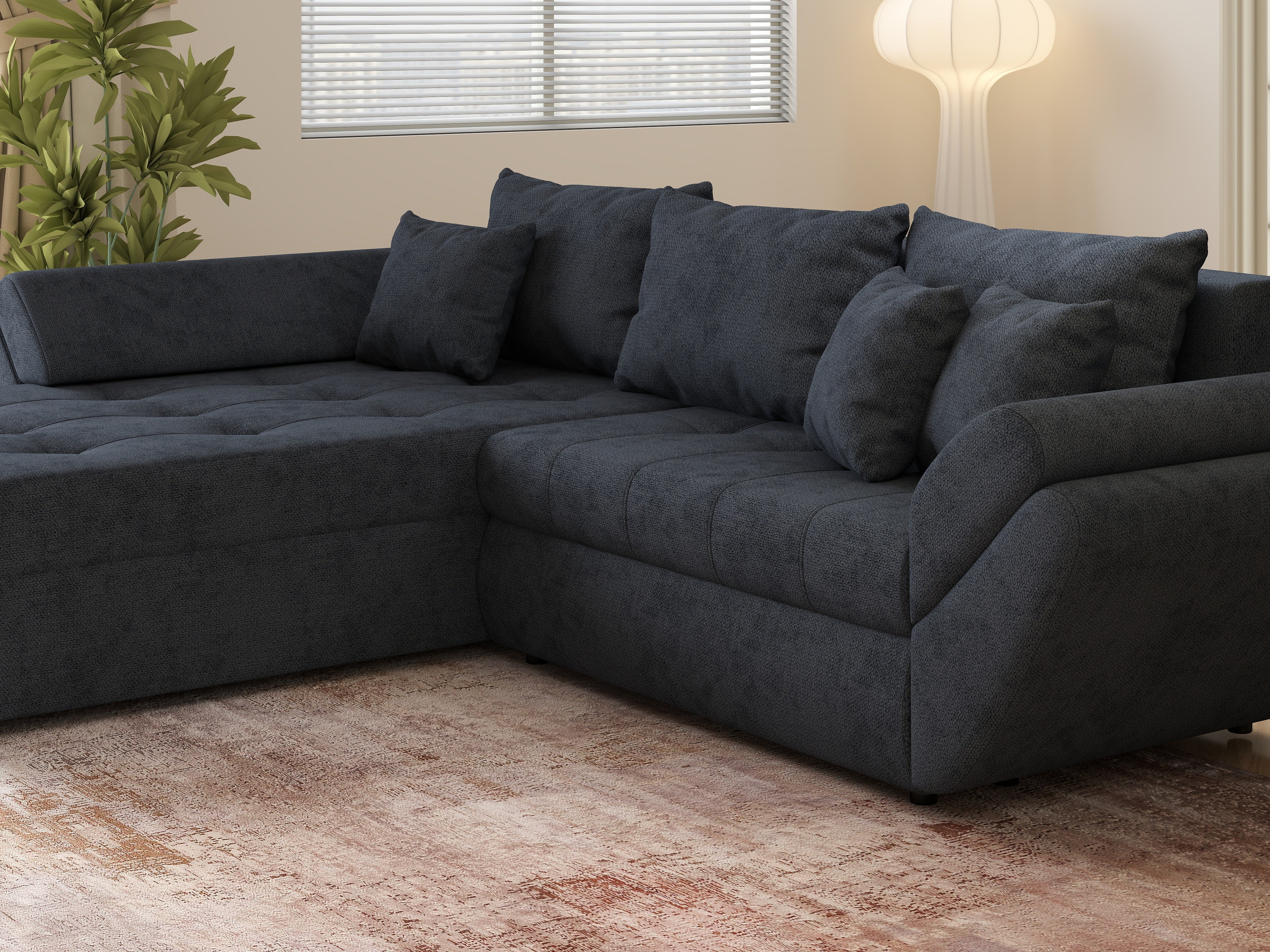 Colțar extensibil dumonde cu ladă de depozitare si sezut confortabil din spuma HR, Loana Enjoy Antracit 270x185 cm Fabrica