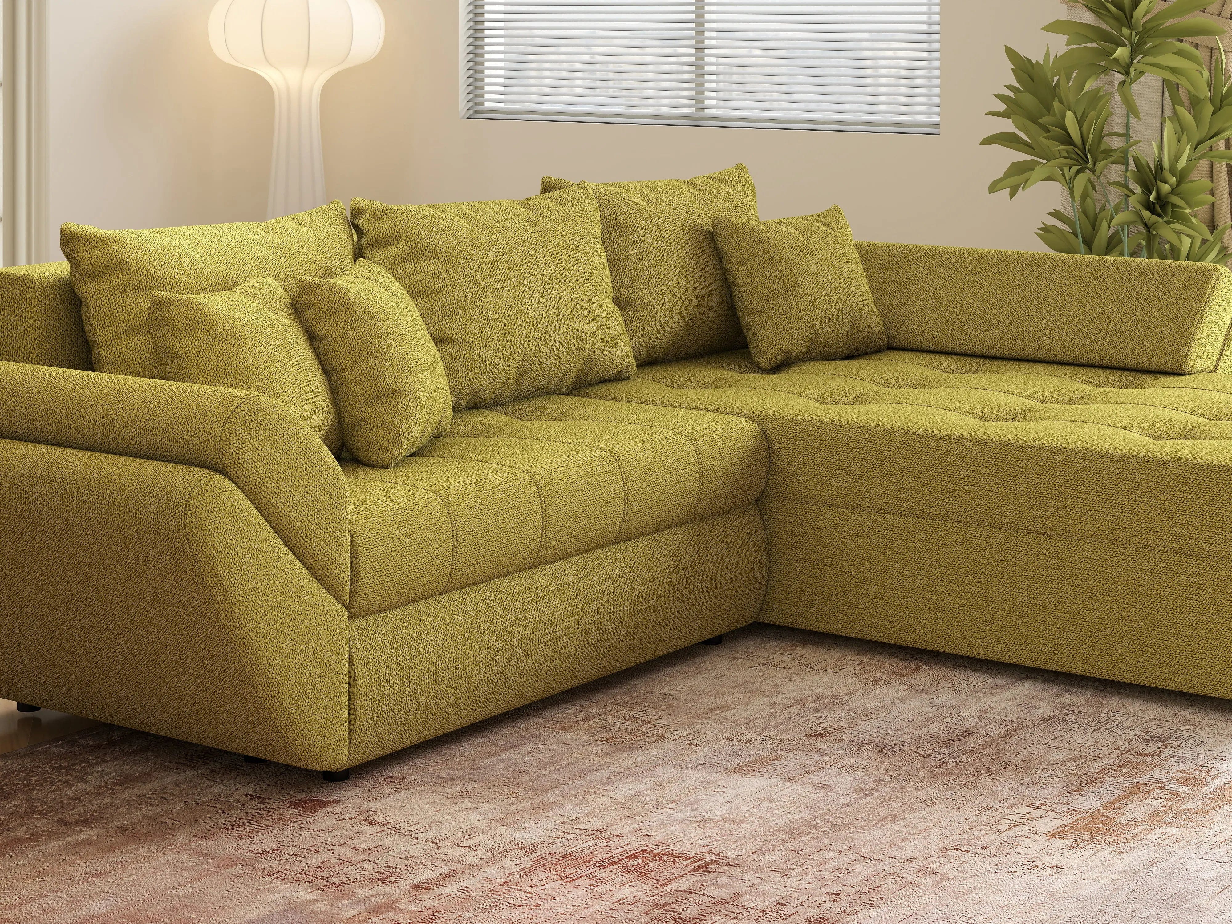 Colțar extensibil dumonde cu ladă de depozitare si sezut confortabil din spuma HR, Loana Green Lux II 270x185 cm Fabrica