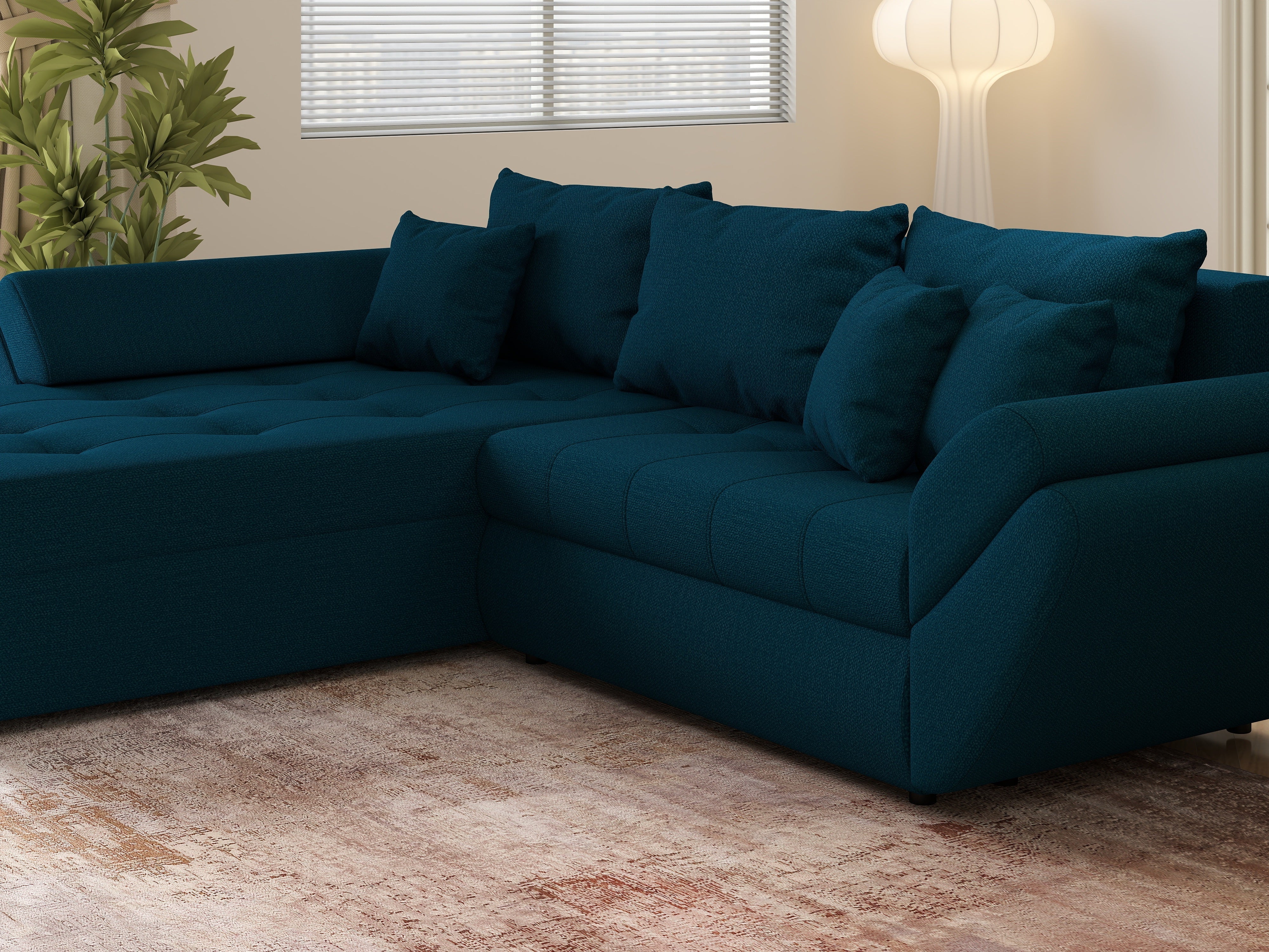 Colțar extensibil dumonde cu ladă de depozitare si sezut confortabil din spuma HR, Loana Enjoy Petrol  270x185 cm Fabrica