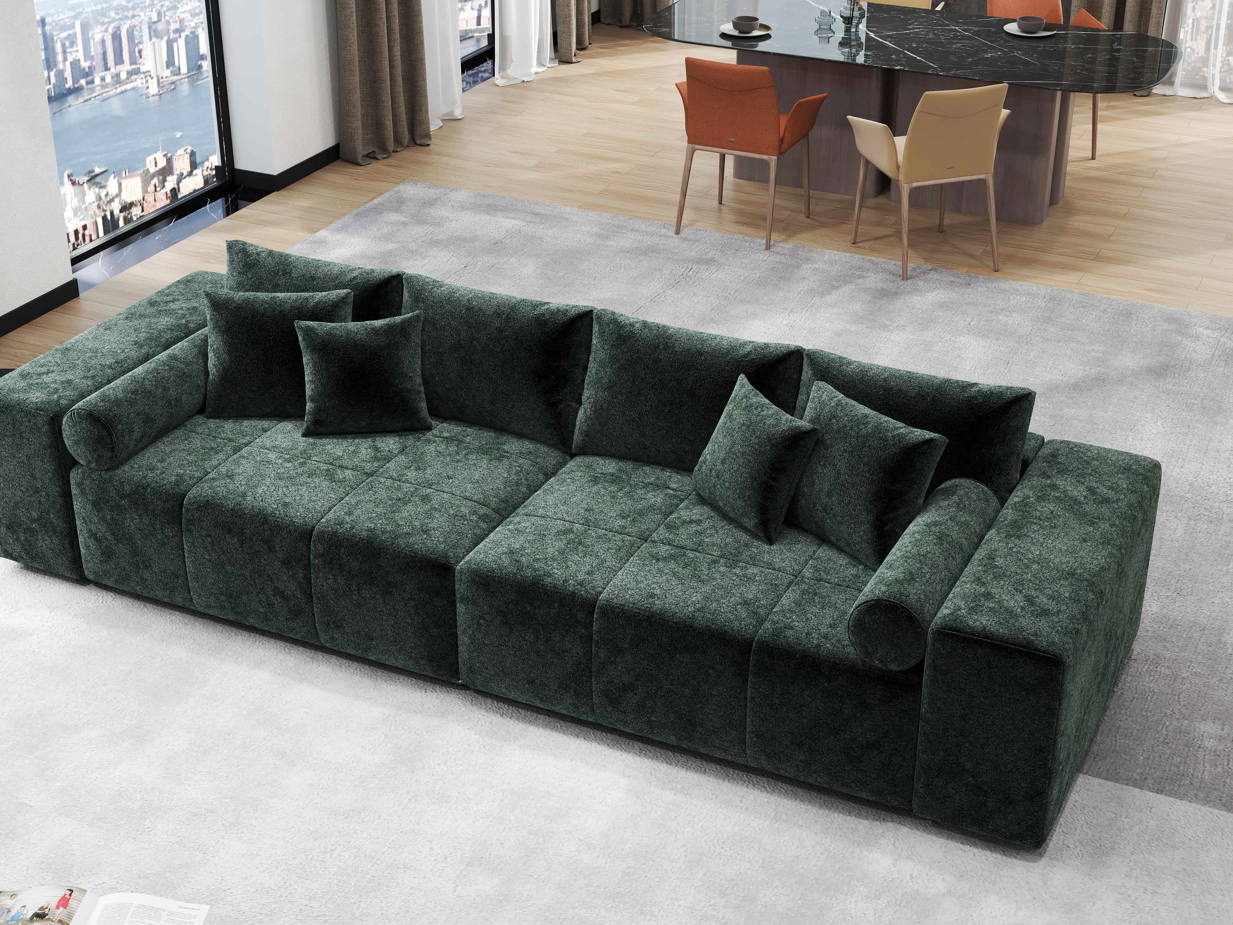 Canapea extensibilă dumonde cu ladă de depozitare si sezut confortabil din spuma HR, Marbela Euphoria Green XXL 295x100 cm fabrica