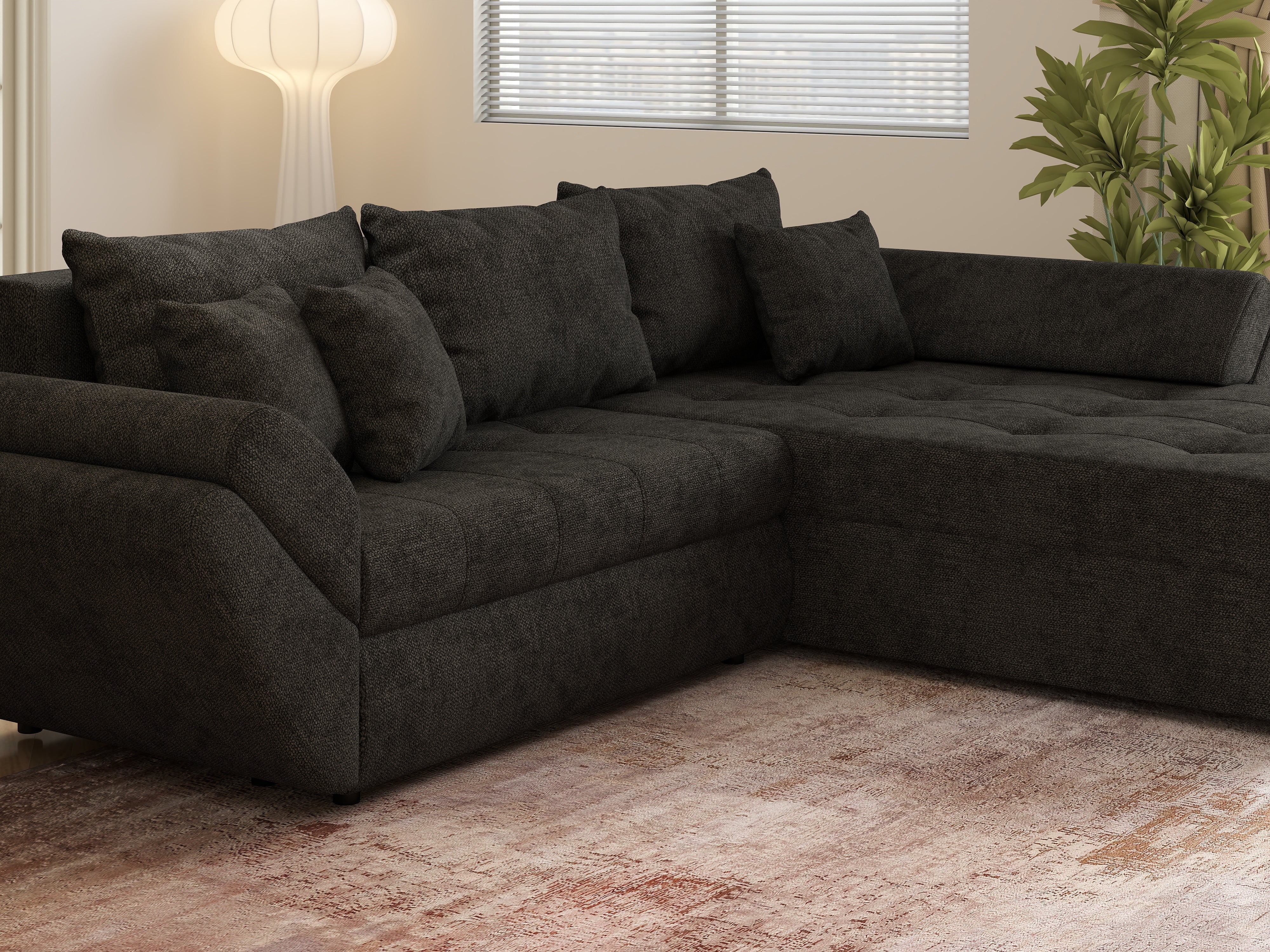 Colțar extensibil dumonde cu ladă de depozitare si sezut confortabil din spuma HR, Loana Enjoy Black 270x185 cm Fabrica