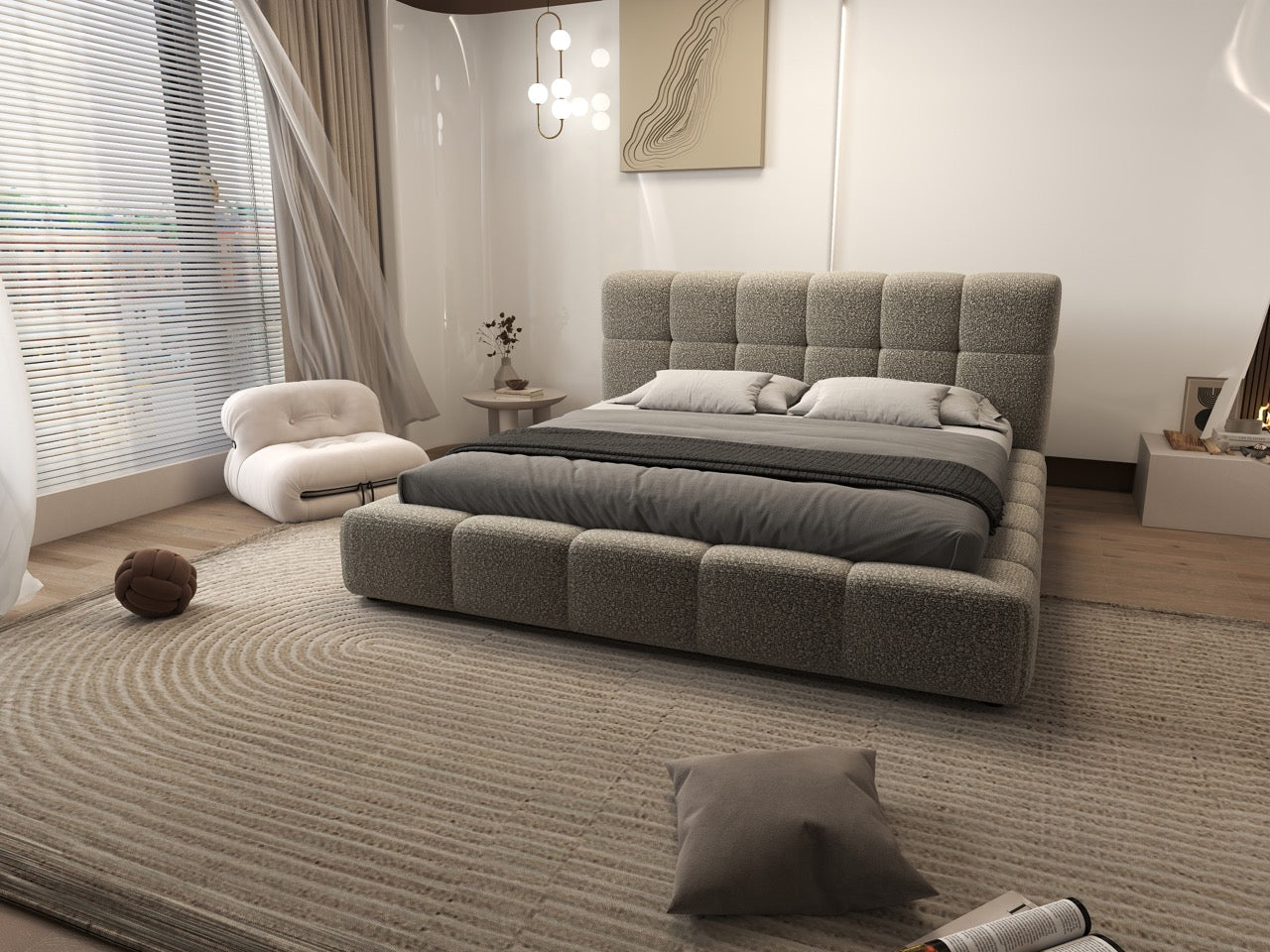 Dumonde hálószobai ágy, bézs kárpitozott, Lorenzo 180x200 cm, felnyitható ágyráccsal, tárolóhellyel