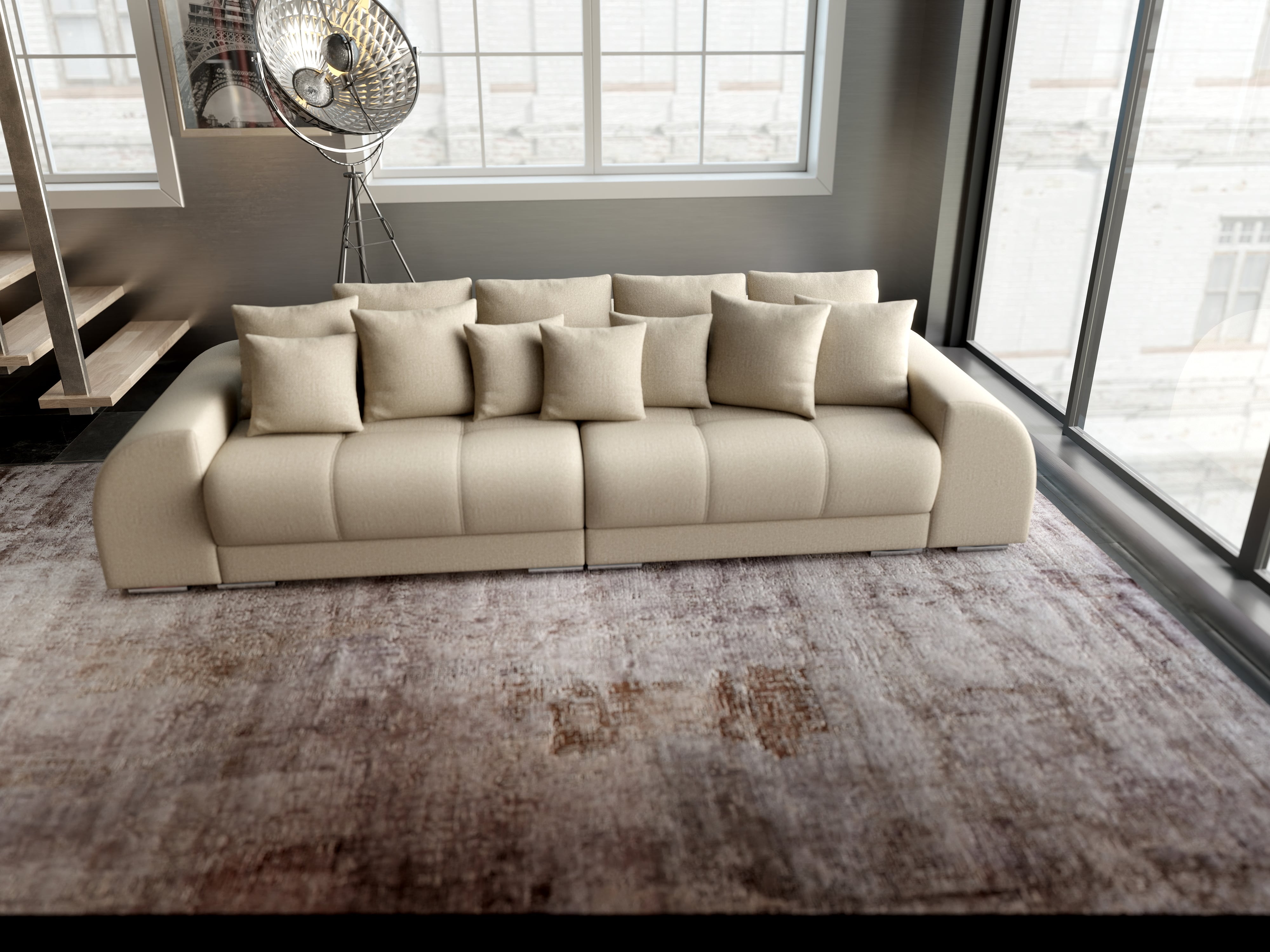 Canapea extensibilă dumonde cu 2 lăzi de depozitare si sezut confortabil din spuma HR, Verona Enjoy Camel 310x100 cm Fabrica