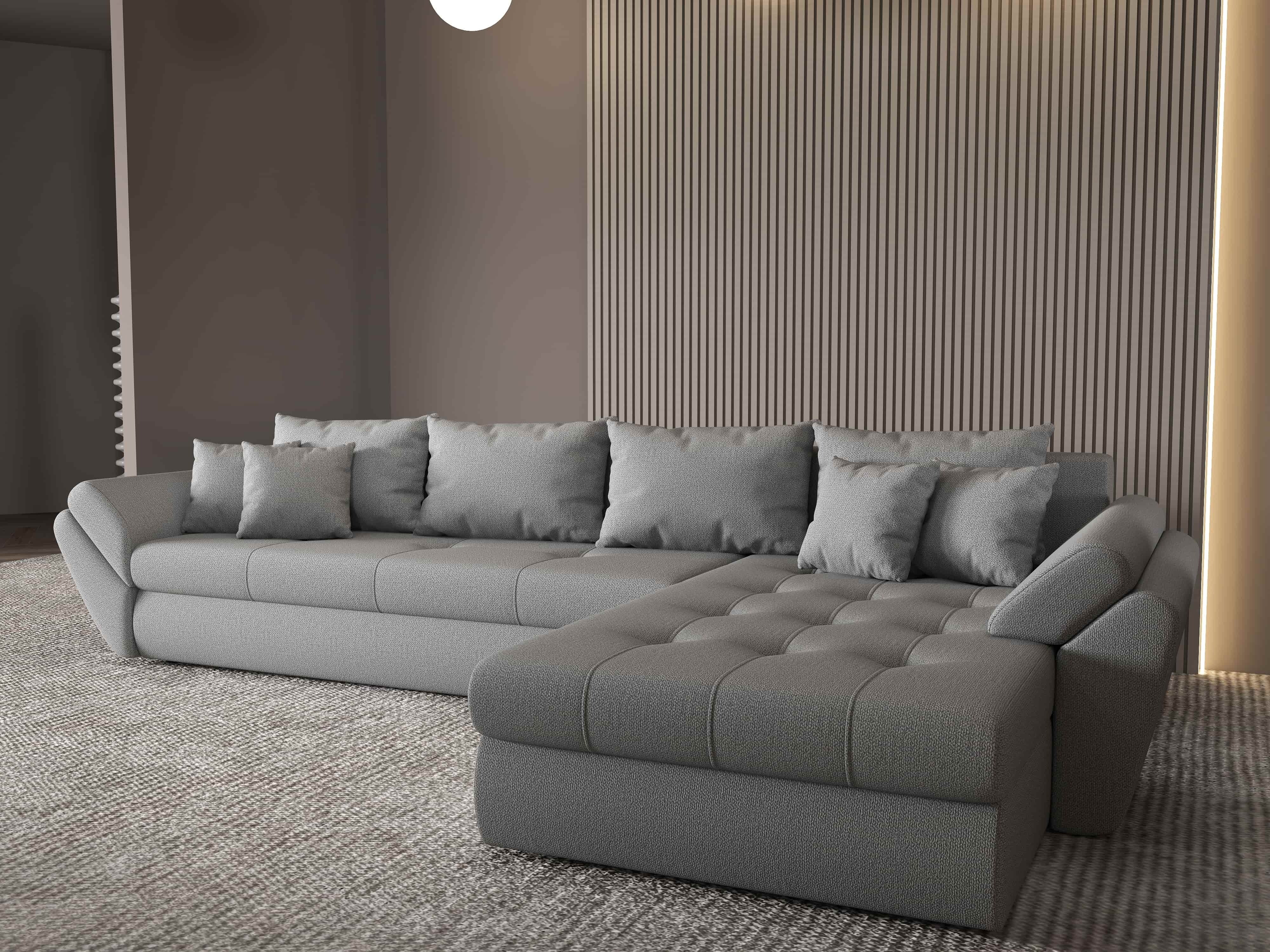 Colțar extensibil dumonde cu ladă de depozitare si sezut confortabil din spuma HR, Loana XL Enjoy Gri II 335x185 cm Fabrica