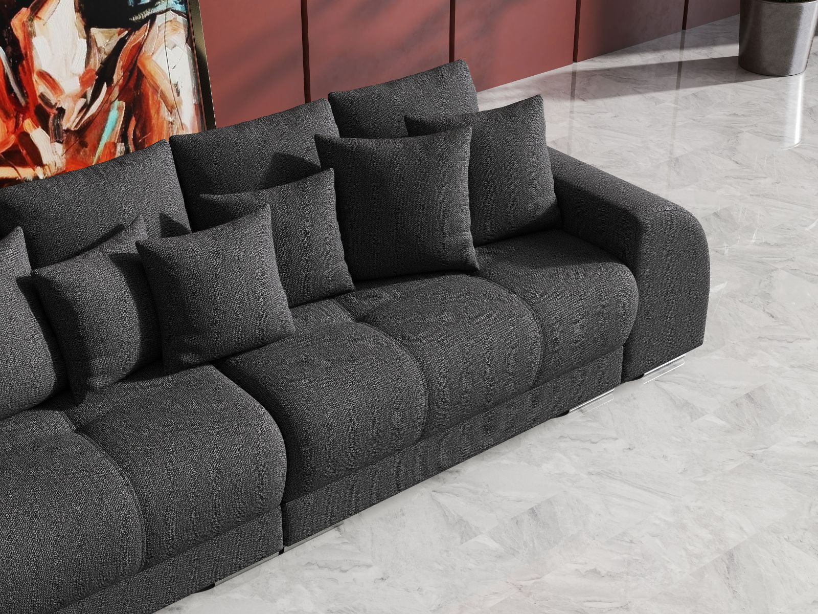 Canapea extensibilă dumonde cu 2 lăzi de depozitare si sezut confortabil din spuma HR, Verona Enjoy Graphite 310x100 cm Fabrica