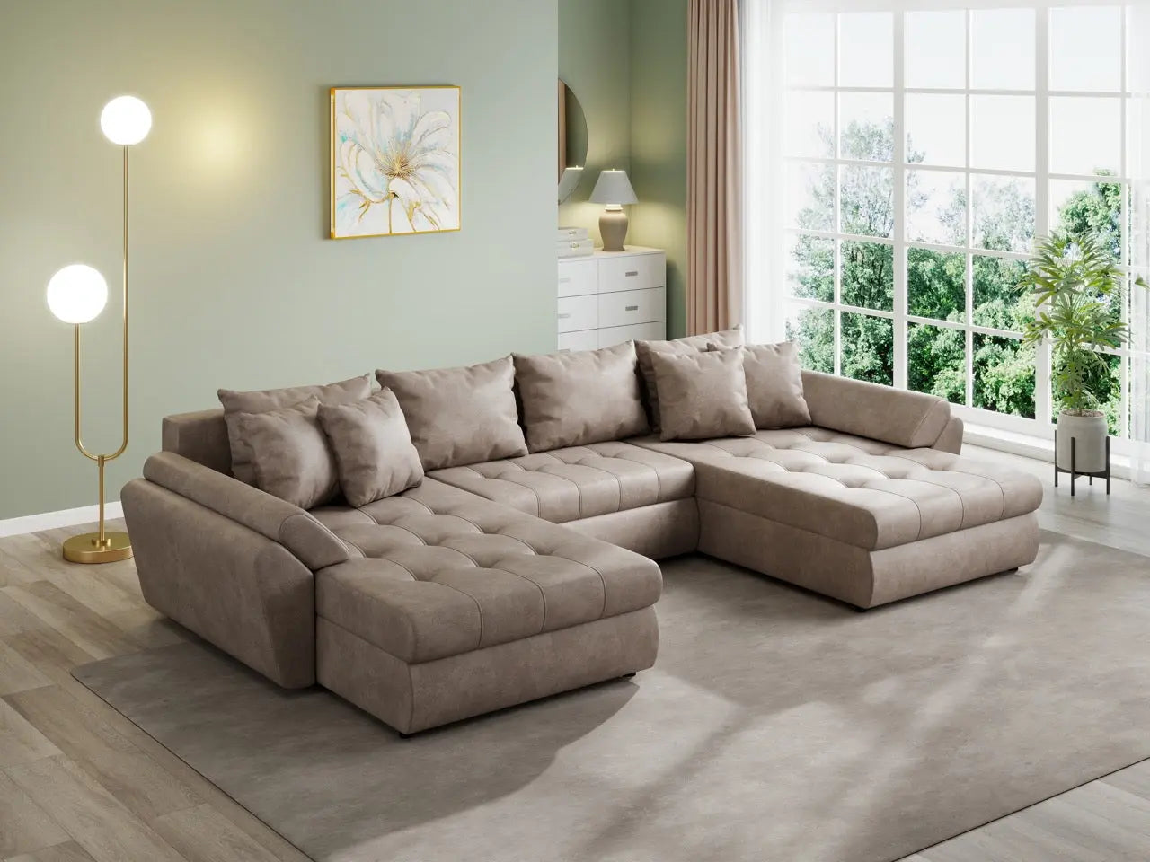 Colțar extensibil dumonde cu ladă de depozitare si sezut confortabil din spuma HR, Loana U Tobago Brown 355x185 cm Fabrica