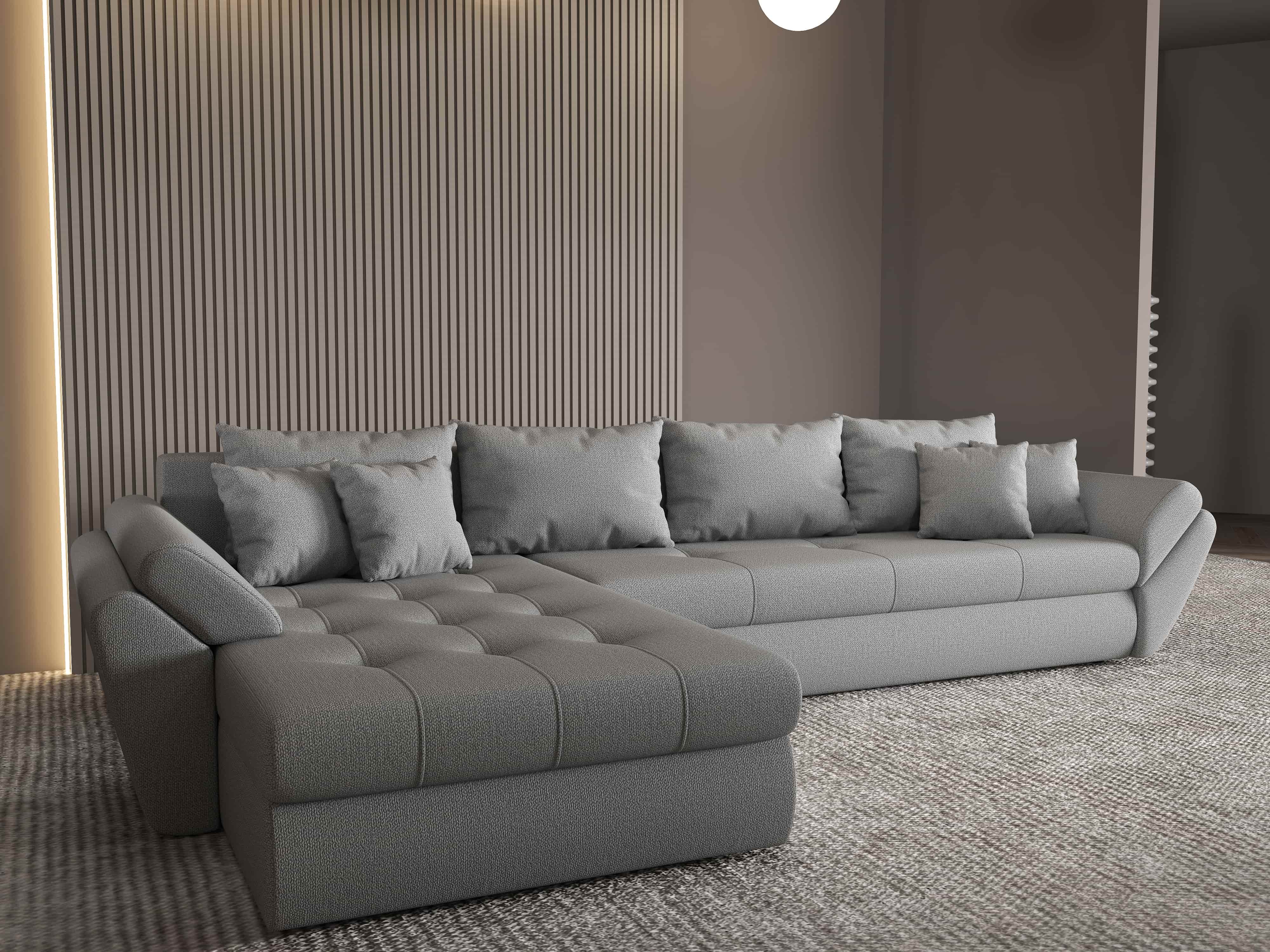 Colțar extensibil dumonde cu ladă de depozitare si sezut confortabil din spuma HR, Loana XL Enjoy Gri 335x185 cm Fabrica