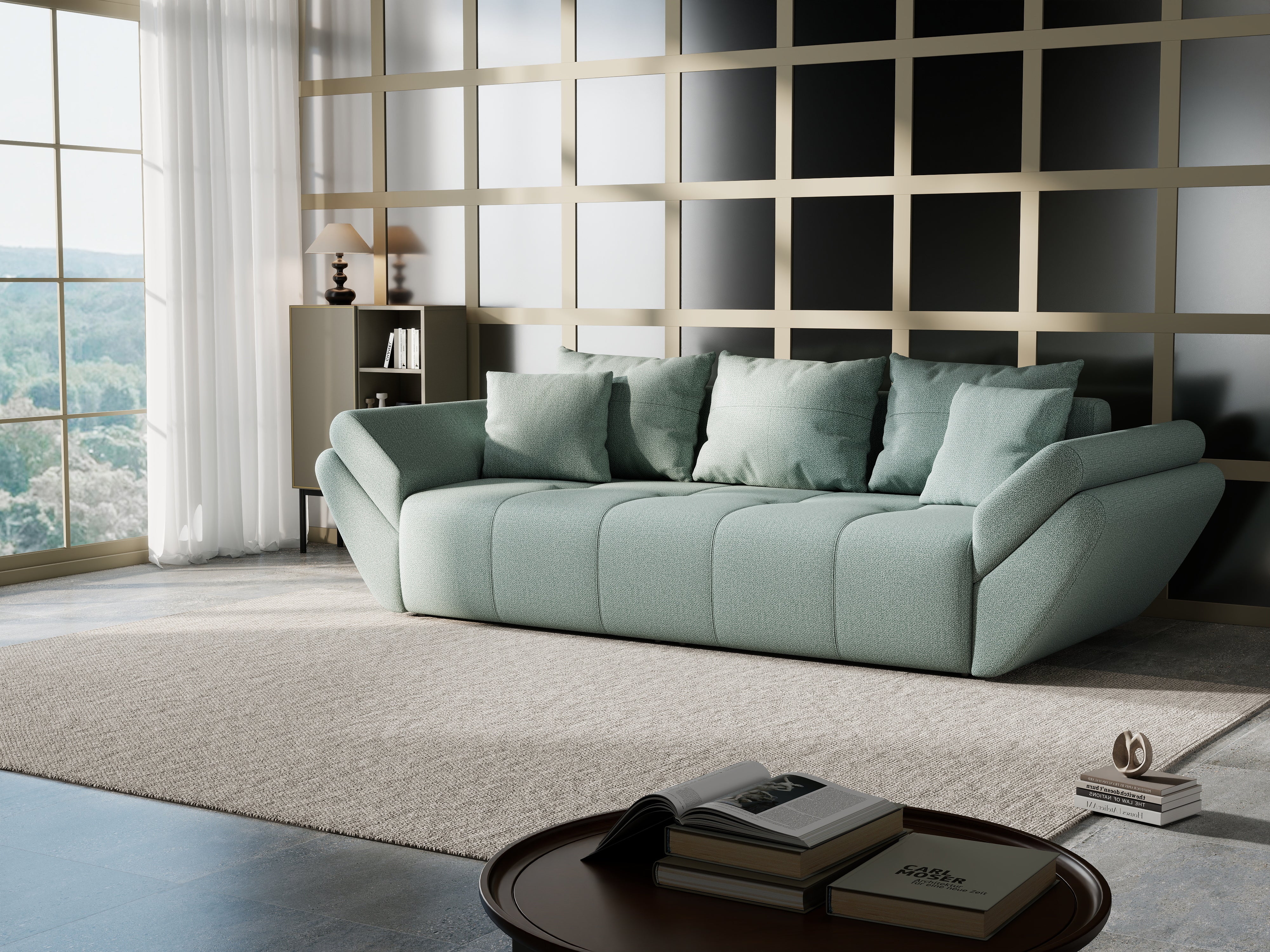 Canapea extensibilă dumonde cu ladă de depozitare si sezut confortabil din spuma HR, Berlin Enjoy Mint 250x100 cm Fabrica