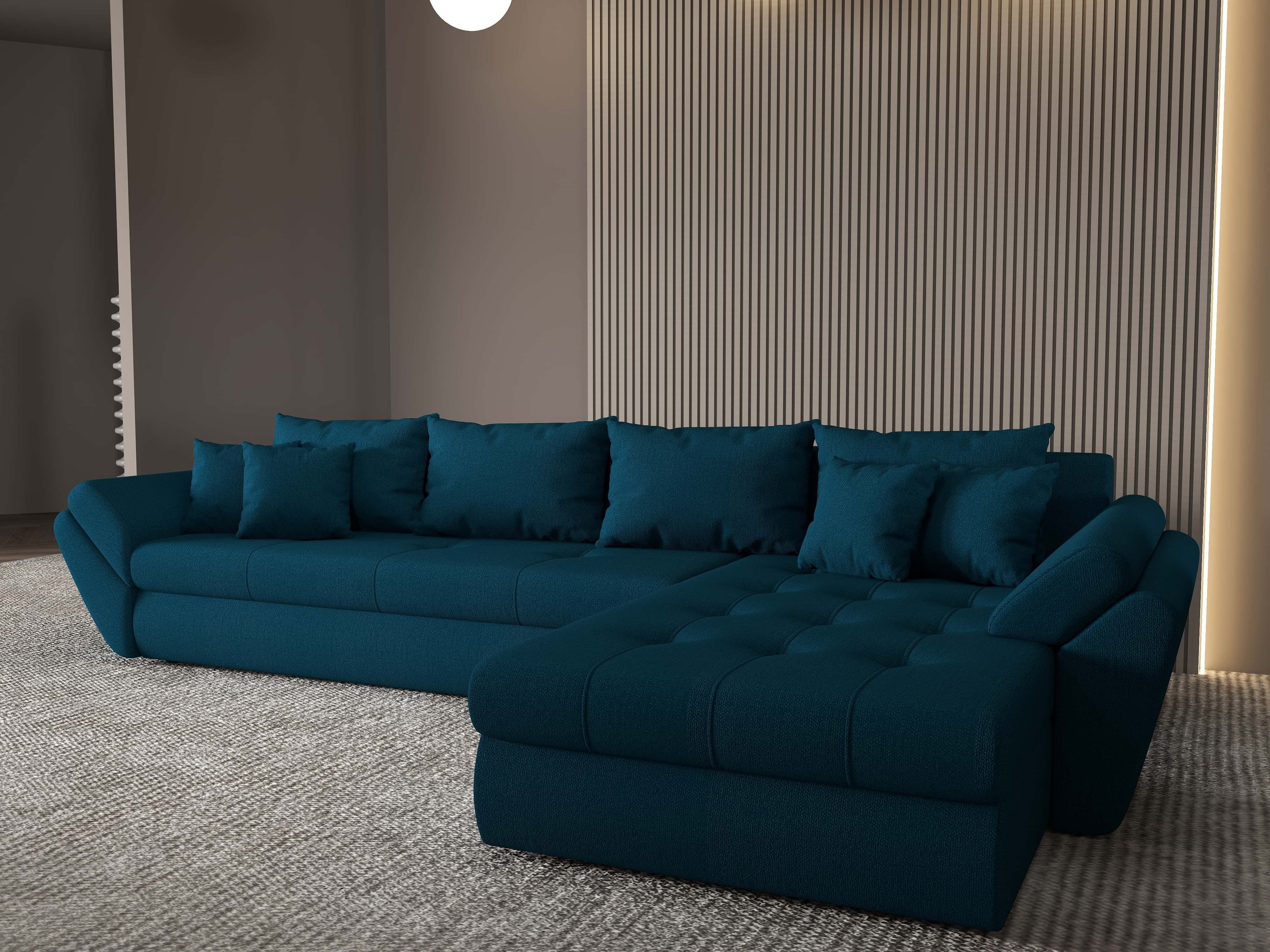 Colțar extensibil dumonde cu ladă de depozitare si sezut confortabil din spuma HR, Loana XL Enjoy Petrol II 335x185 cm Fabrica