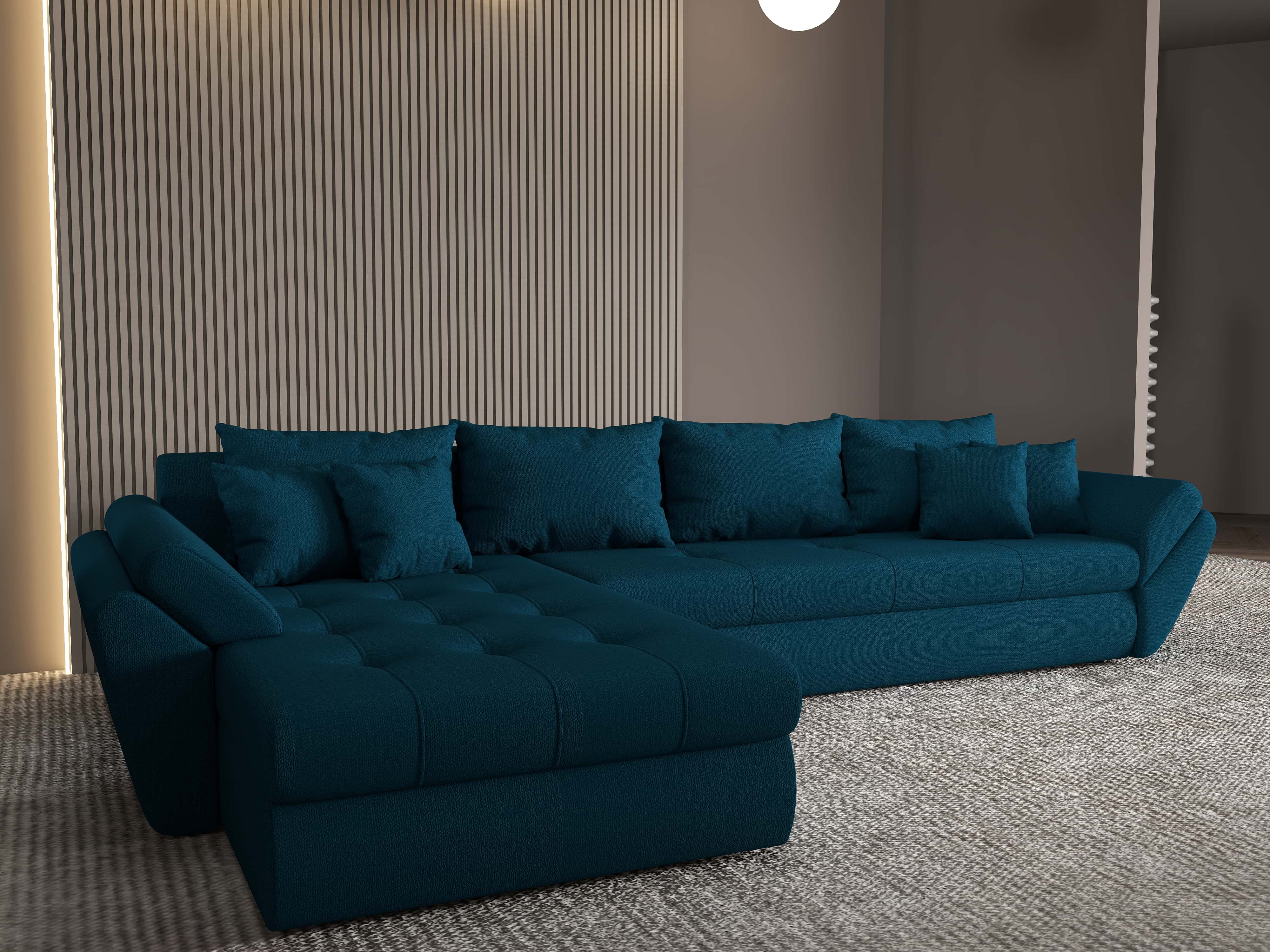 Colțar extensibil dumonde cu ladă de depozitare si sezut confortabil din spuma HR, Loana XL Enjoy Petrol 335x185 cm Fabrica