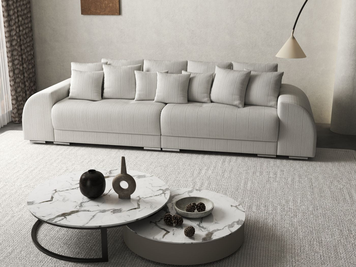 Canapea extensibilă dumonde cu 2 lăzi de depozitare si sezut confortabil din spuma HR, Verona Zoom Cream 310x100 cm Fabrica