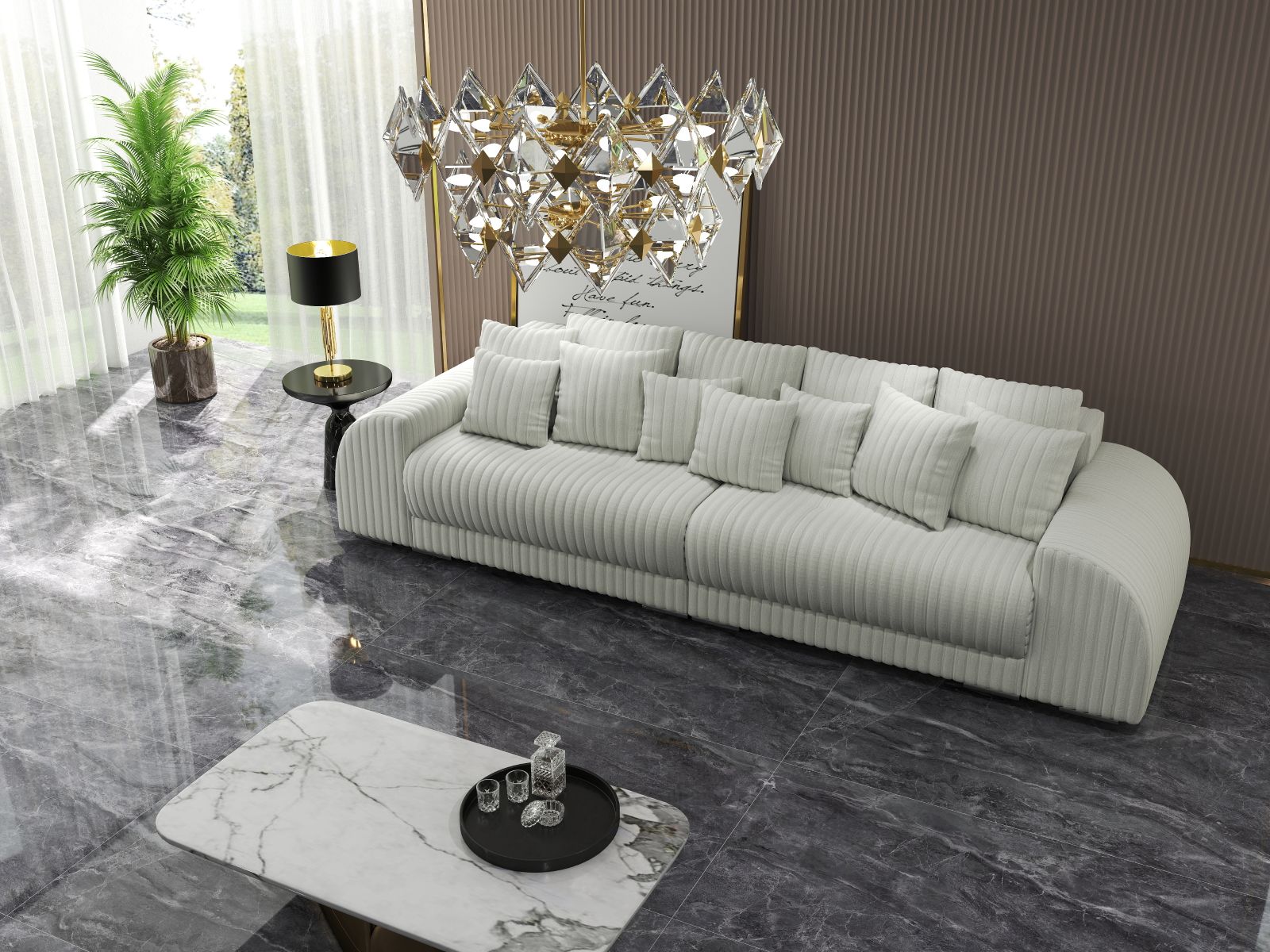 Canapea extensibilă dumonde cu 2 lăzi de depozitare si sezut confortabil din spuma HR, Verona Ambiance Ivory 310x100 cm Fabrica