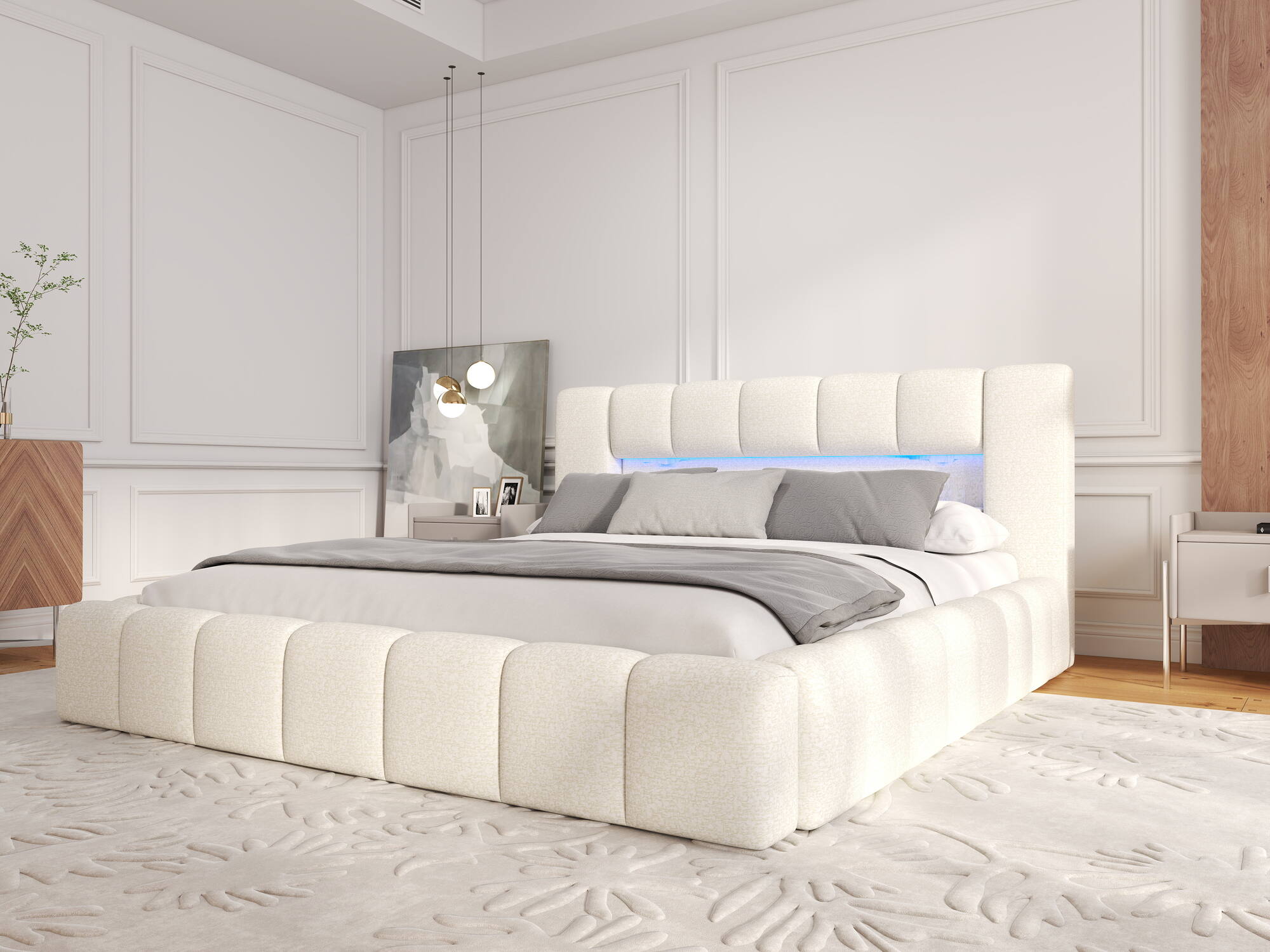 Dumonde kárpitozott ágy, bézs, Palermo 180x200 cm, felnyitható ágyráccsal, tárolórekesszel