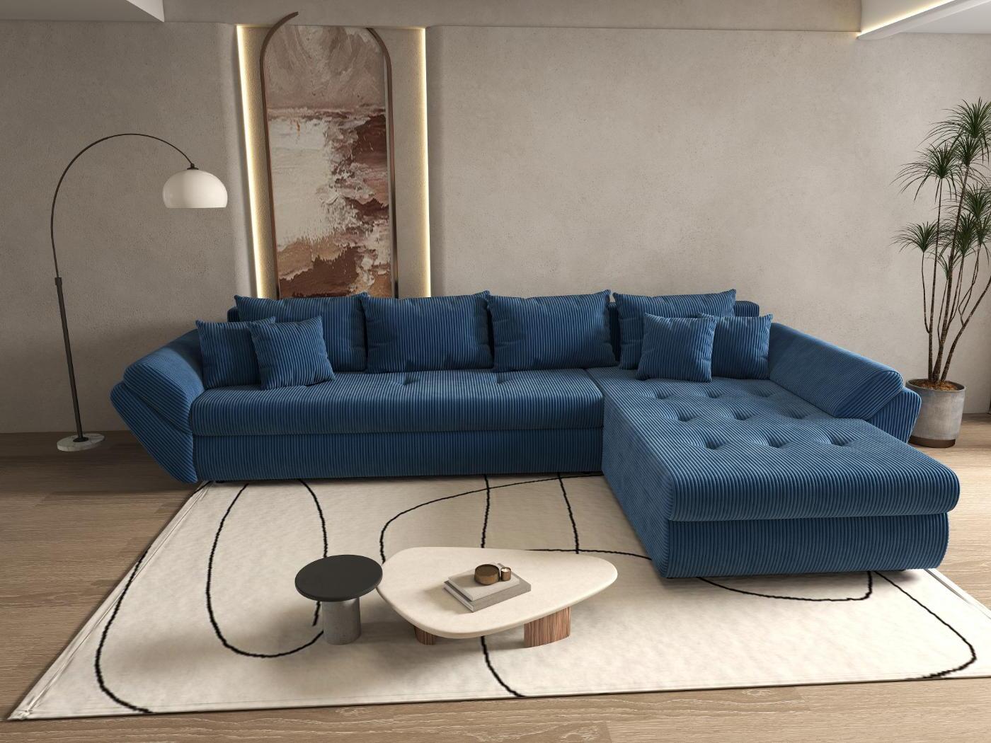 Colțar extensibil dumonde cu ladă de depozitare si sezut confortabil din spuma HR, Loana XL Zoom Albastru II 335x185 cm Fabrica