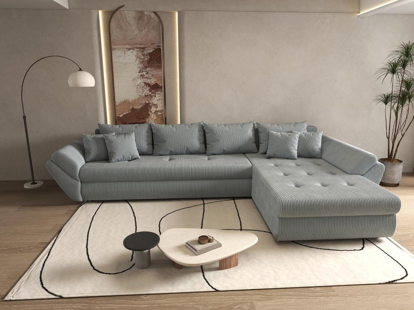 Colțar extensibil dumonde cu ladă de depozitare si sezut confortabil din spuma HR, Loana XL Zoom Grey II 335x185 cm Fabrica
