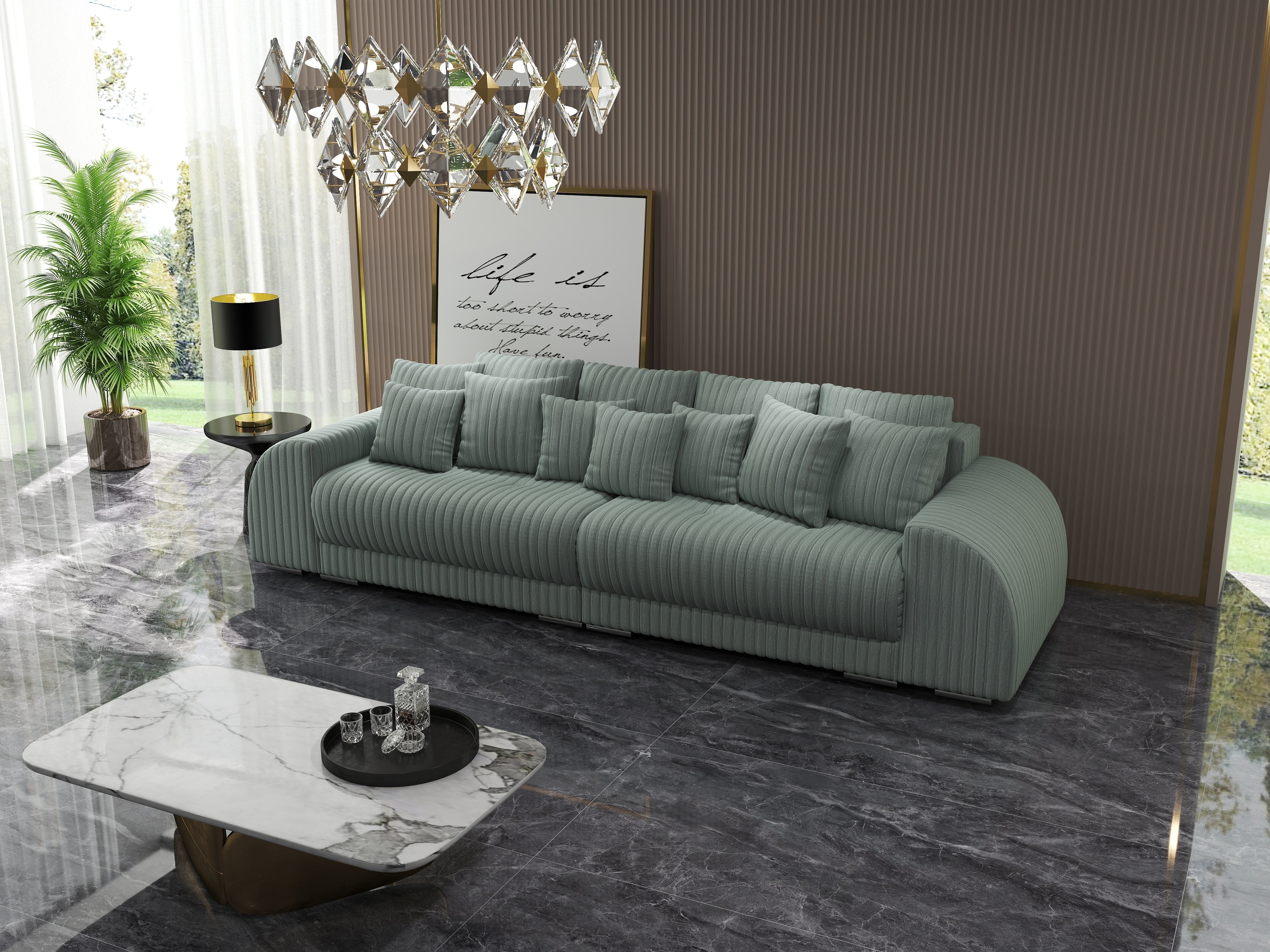 Canapea extensibilă dumonde cu 2 lăzi de depozitare si sezut confortabil din spuma HR, Verona Ambience Mint 310x100 cm Fabrica